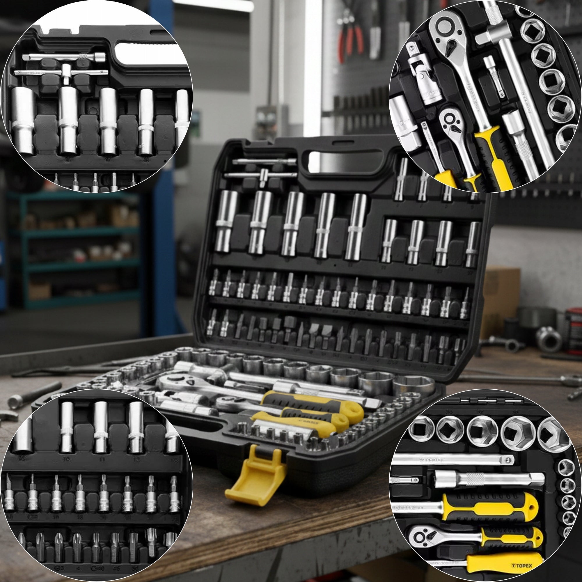 SOCKET WRENCH SET 110 ELEMENTS 1/2" 1/4" CRV STRONG SOCKET WRENCHES Brand TOPEX