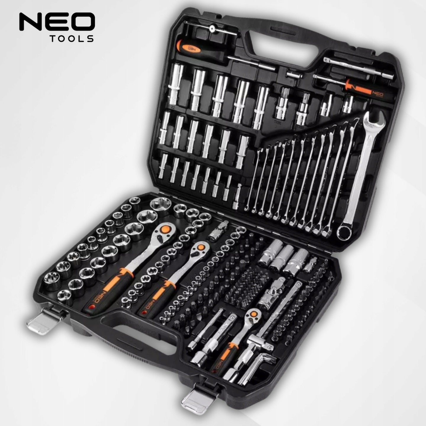 SOCKET WRENCH SET 219 EL. 1/2" 1/4" 3/8" LARGE PROFESSIONAL SET Brand NEO TOOLS