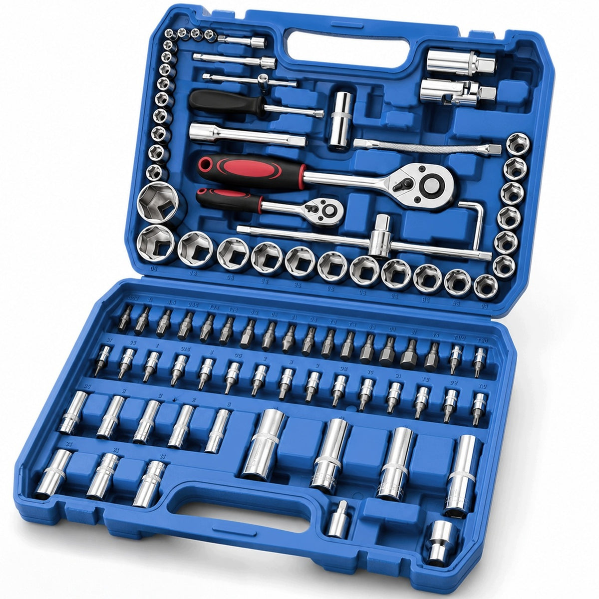 SOCKET WRENCH SET 2x RATCHET 1/2 1/4 BITS EXTENSIONS 94EL SUITCASE