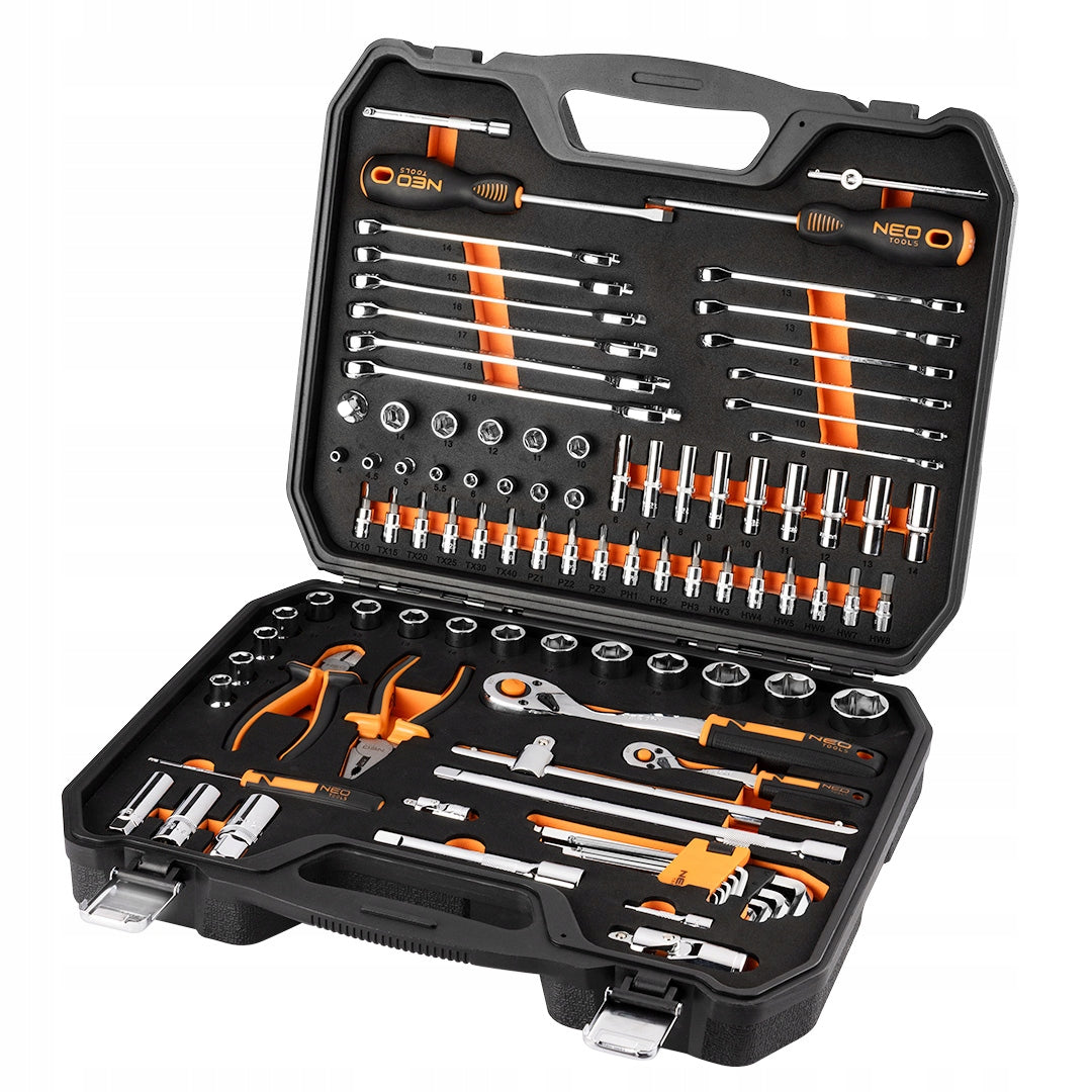 SOCKET WRENCH SET NEO TOOLS 1/2", 1/4", 95 PCS, CRV, EVA FOAM