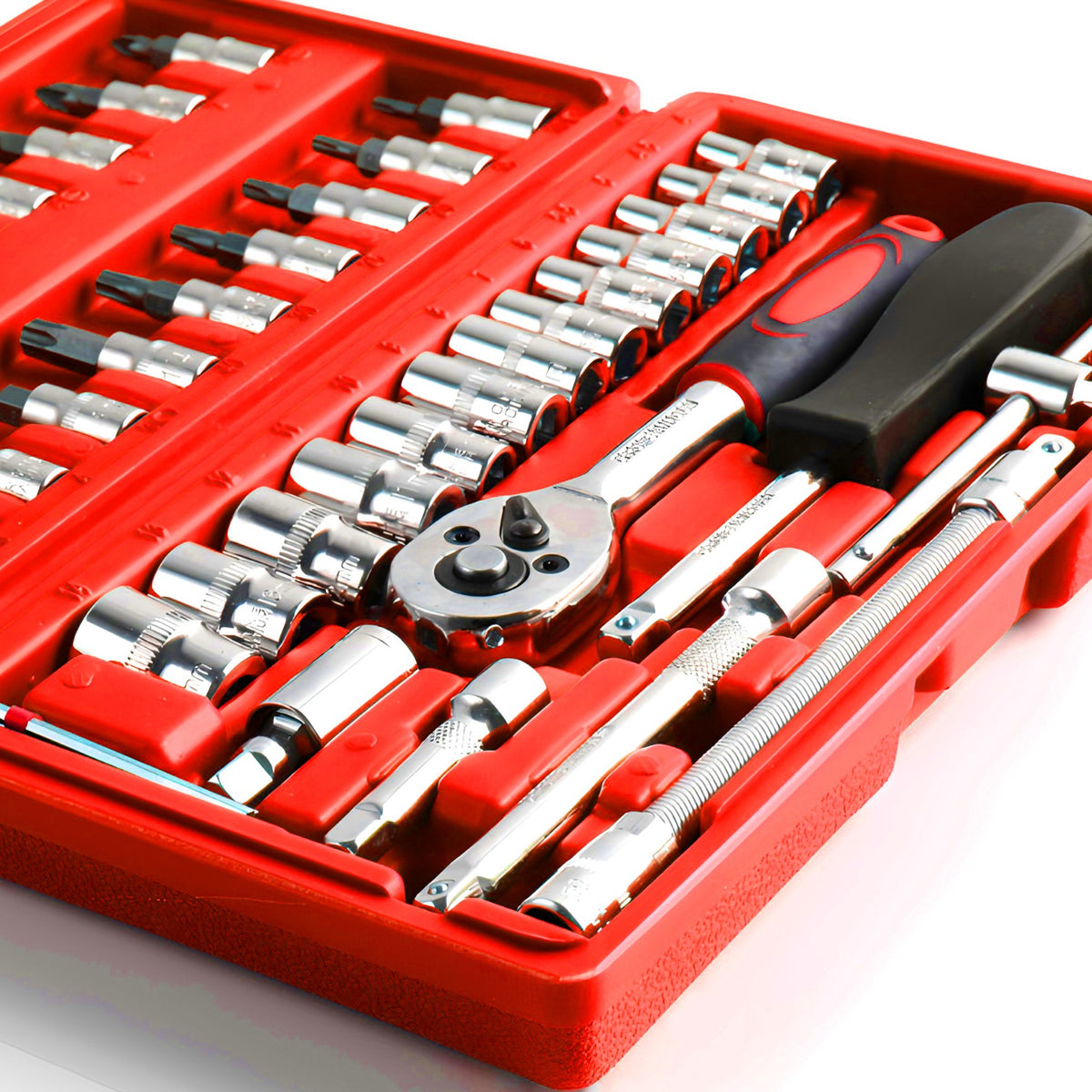SOCKET WRENCH SET SOCKET WRENCHES BITS RATCHET ADAPTERS 46 ELEMENTS. Manufacturer code V39095