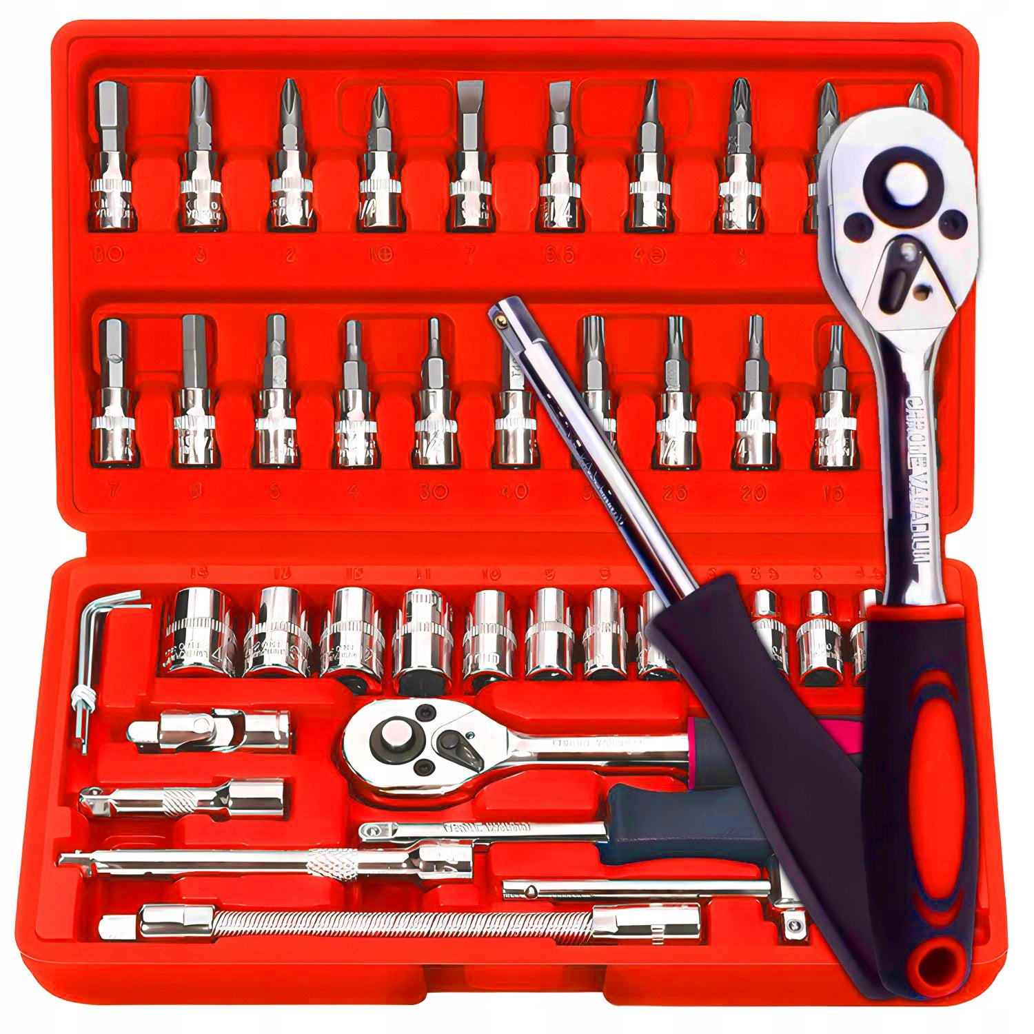 SOCKET WRENCH SET SOCKET WRENCHES BITS RATCHET ADAPTERS 46 ELEMENTS.