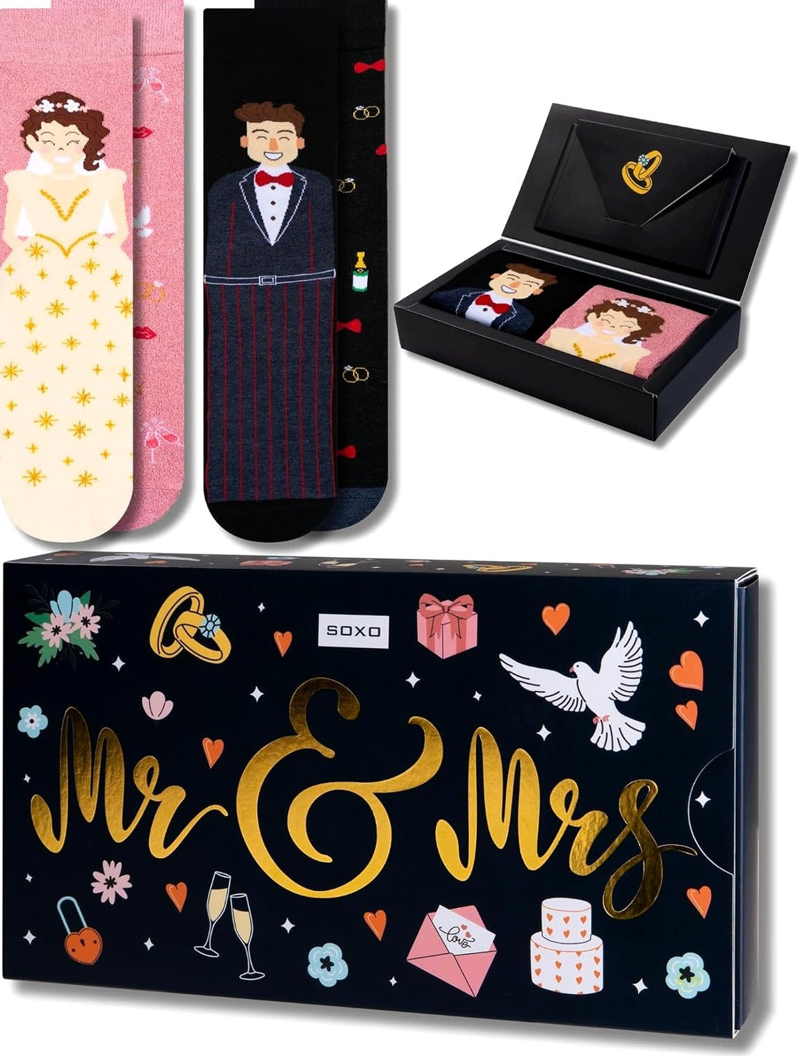 SOCKS 2 PAIRS WEDDING SET FUNNY FOR NEWLYWED COUPLE GIFT