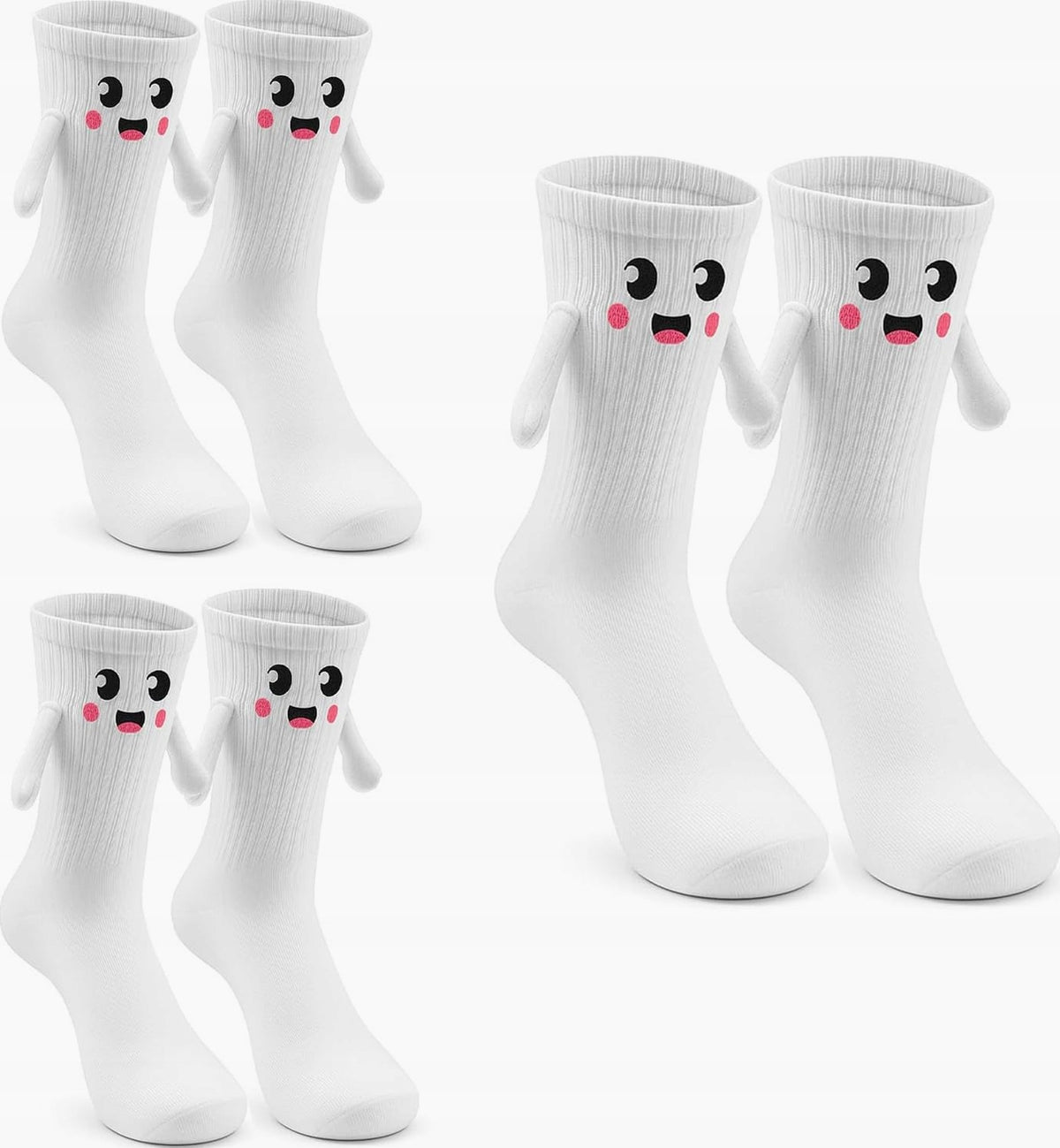 SOCKS 3 PAIRS WHITE COTTON MAGNETIC HANDS UNISEX FUN ADULTS