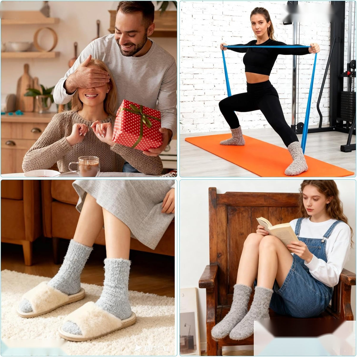 SOCKS 4 PAIRS 36-42 FLUFFY WOOL ELASTIC HOUSE TRAVEL WOMEN Brand no brand