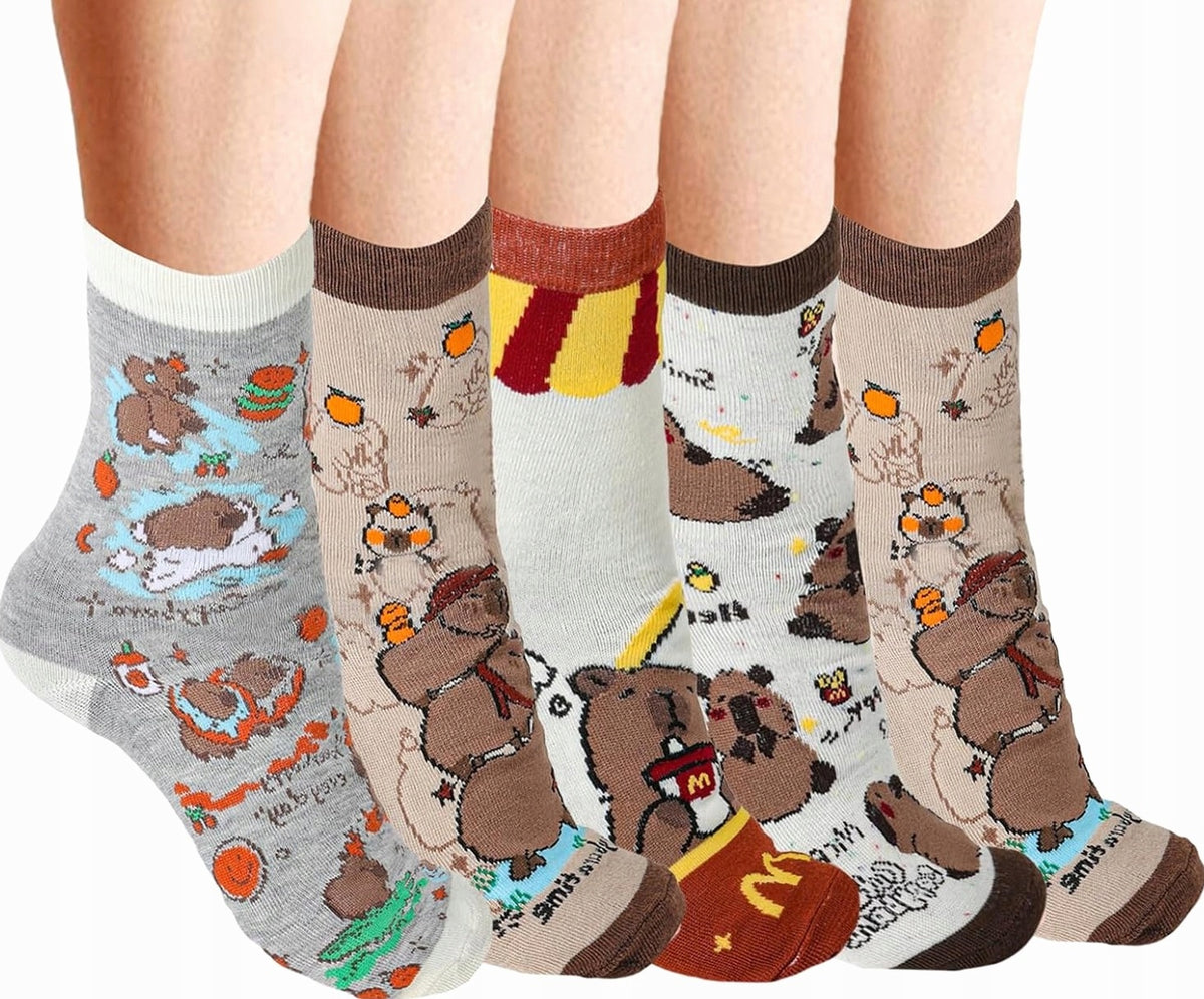SOCKS 5 PAIRS COTTON DIFFERENT COLORS ANIMAL PRINT SIZE 34-42 UNISEX