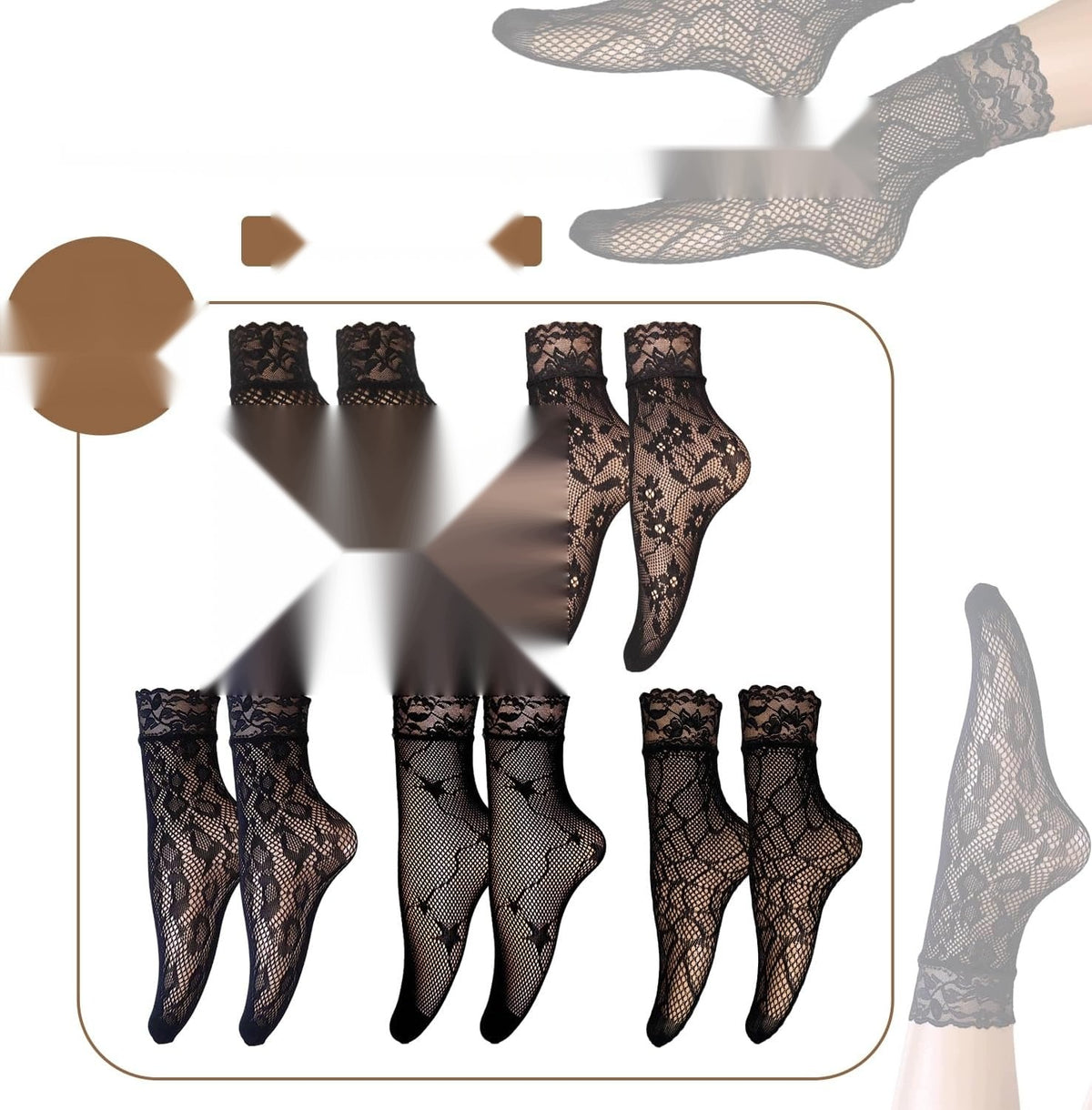 SOCKS 5 PAIRS FISHNET BLACK LACE SHORT WOMEN'S MESH STYLISH Manufacturer code 5908140390072