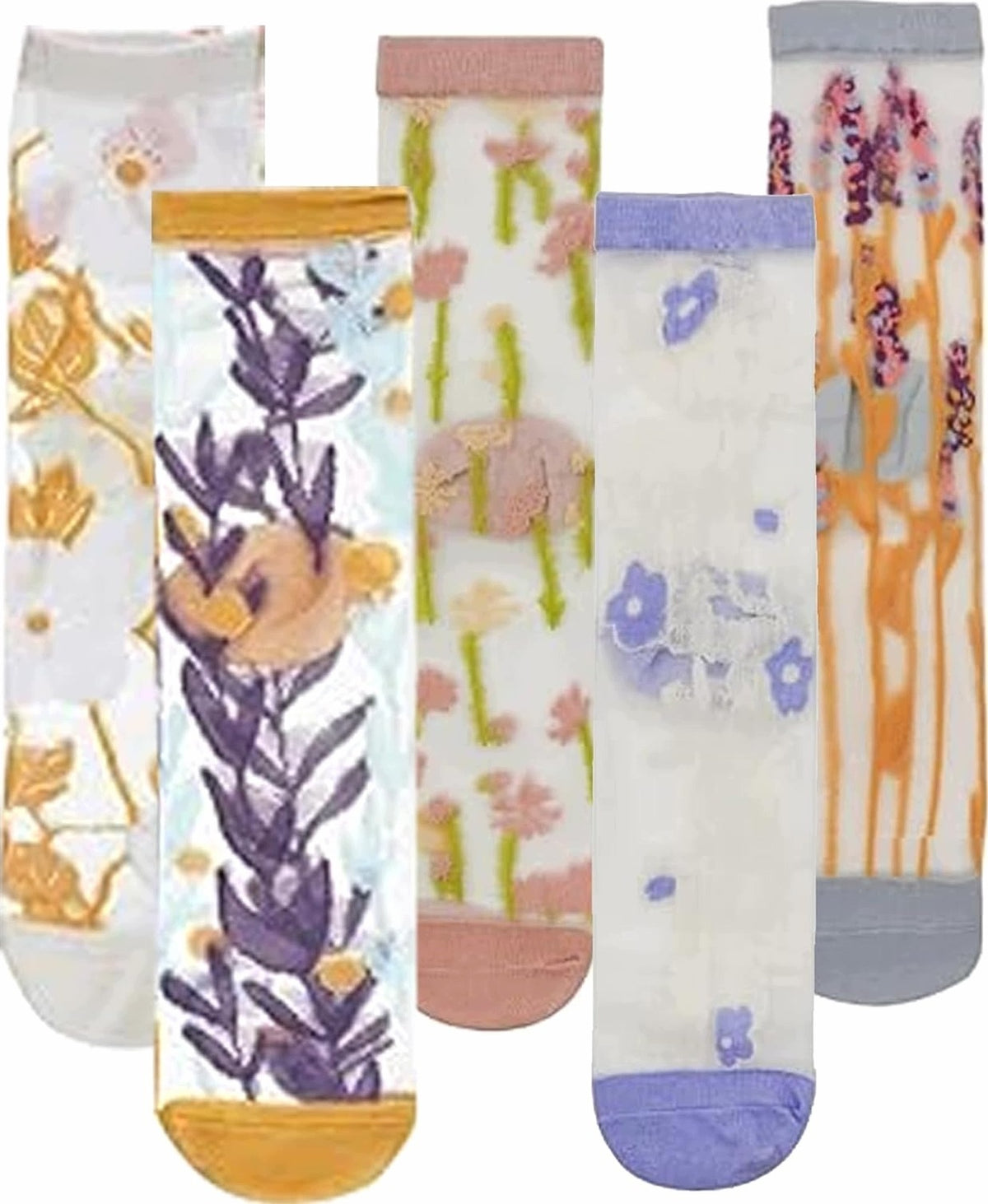 SOCKS 5 PAIRS TRANSPARENT WOMEN'S FLOWERS NYLON MESH FASHIONABLE