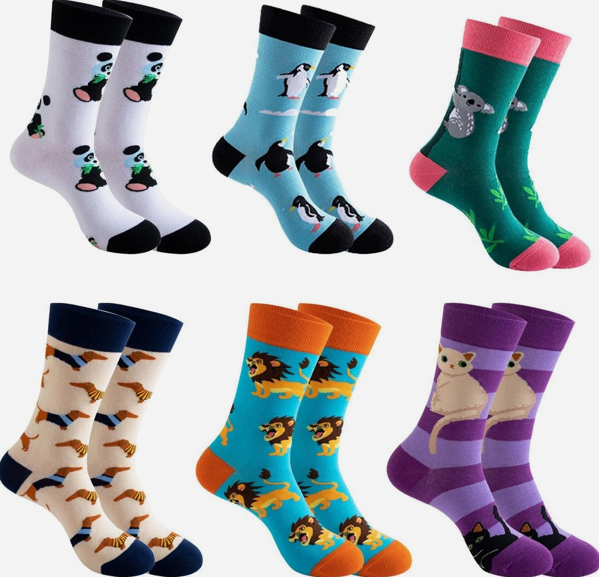 SOCKS 6 PAIRS MULTICOLOR FUN COTTON SMOOTH PATTERNS SOFT