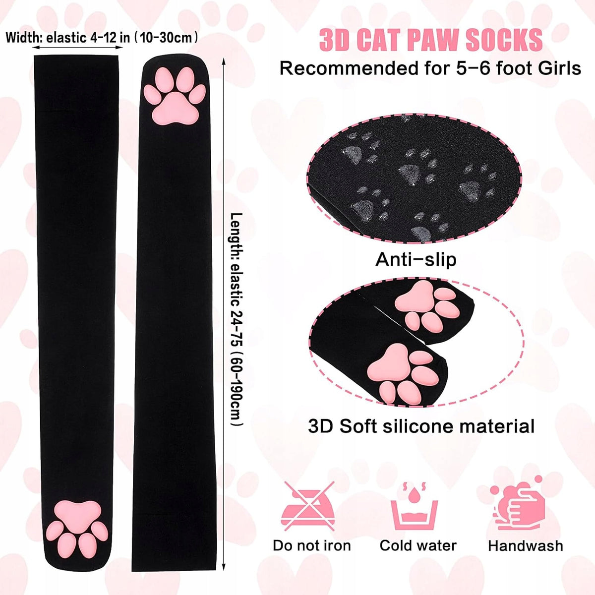 SOCKS 62X11CM KNEE HIGH SOCKS CAT PAWS HIGH SOFT WOMEN BLACK Brand no brand