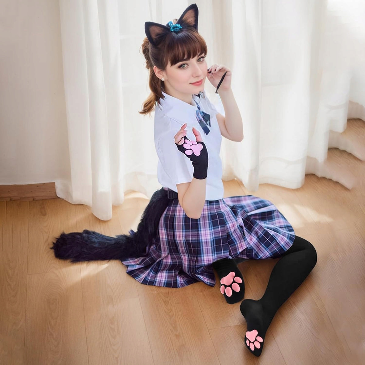 SOCKS 62X11CM KNEE HIGH SOCKS CAT PAWS HIGH SOFT WOMEN BLACK Manufacturer code 5908107071693