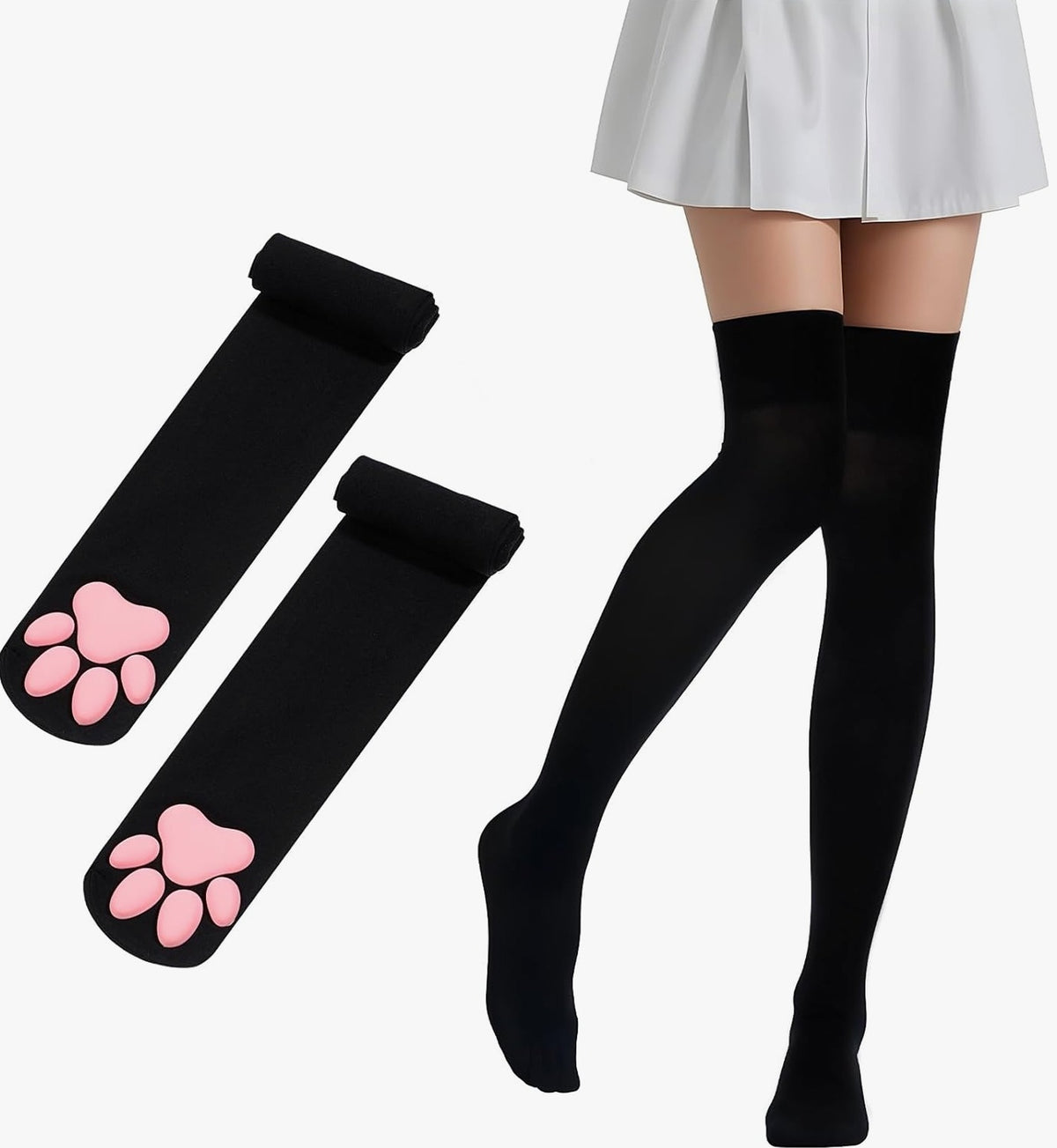 SOCKS 62X11CM KNEE HIGH SOCKS CAT PAWS HIGH SOFT WOMEN BLACK