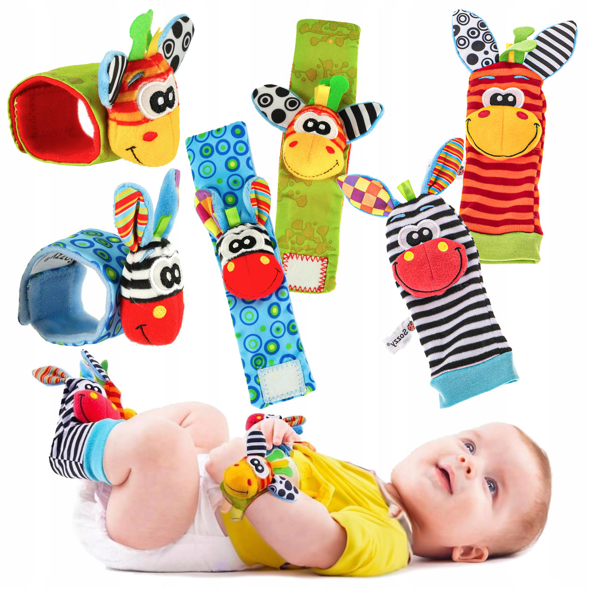SOCKS FOR FEET TOY FOR HANDS RATTLE SET OF 4 PCS.