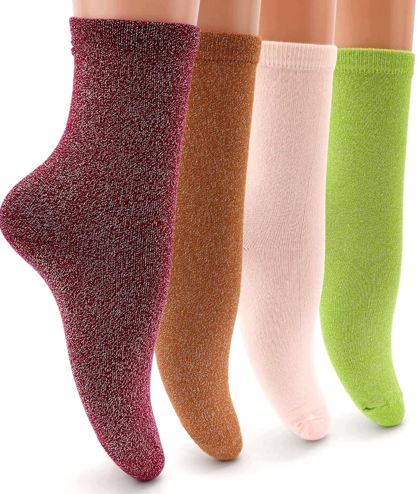 SOCKS UNIVERSAL SHINY COMFORTABLE SEQUINS FASHIONABLE COTTON SET OF 4