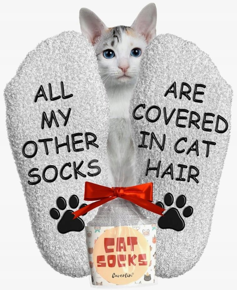 SOCKS WITH A FUNNY CAT MOTIF AND INSCRIPTION FOR CAT LOVERS