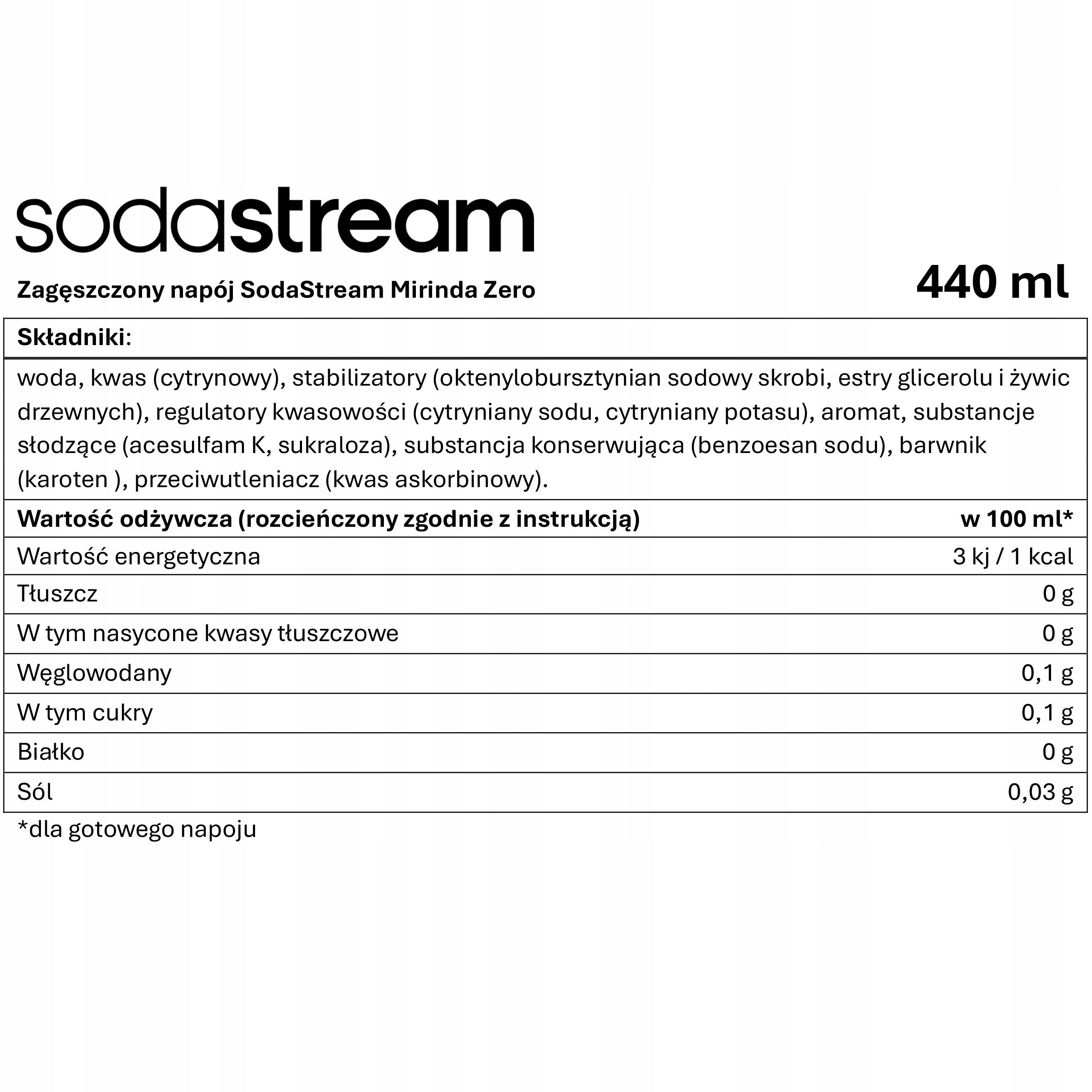 SODASTREAM Mirinda Zero set of syrups for saturator 3 pcs x 440 ml Packaging status original