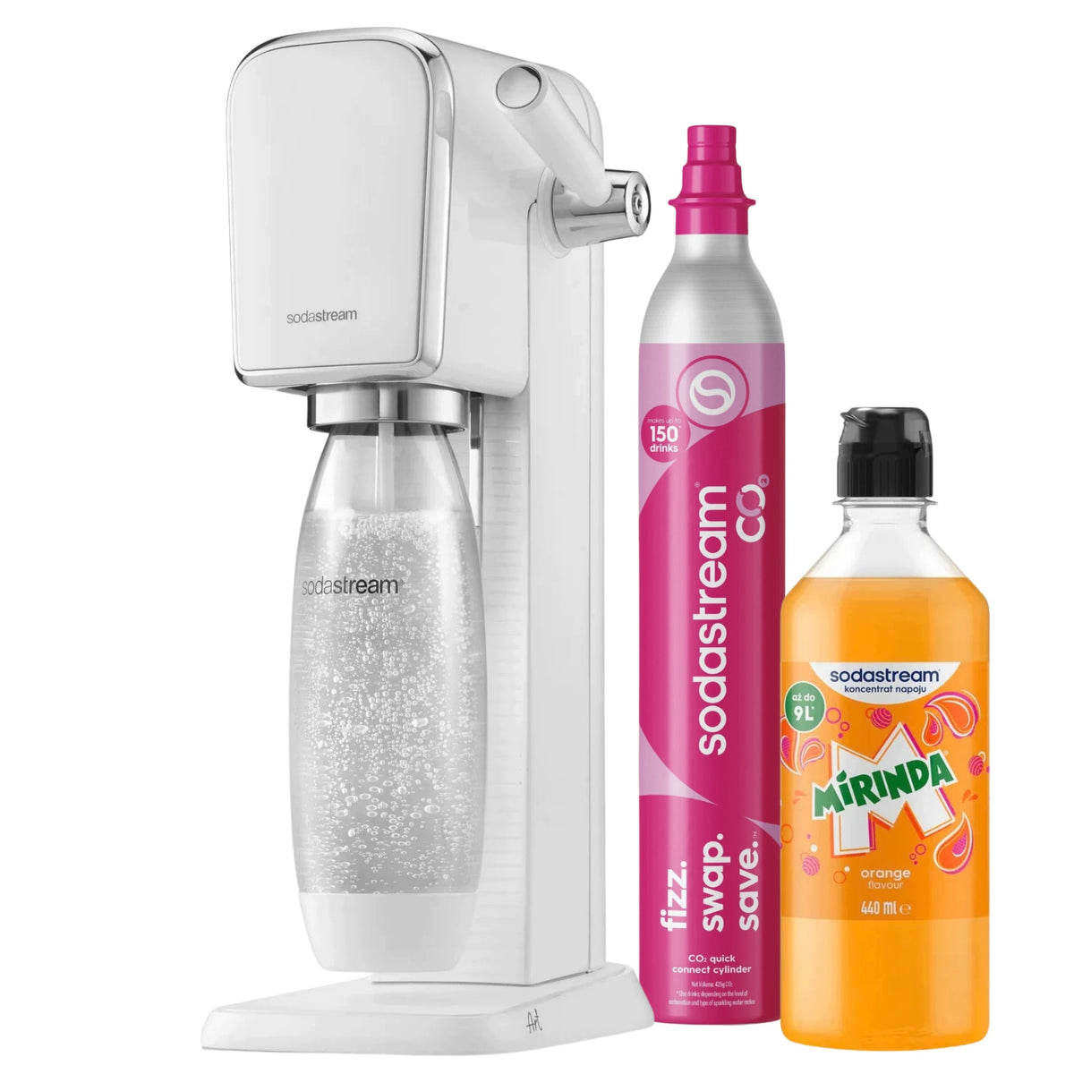SODASTREAM Saturator ART white for Water Gasification + Syrup Mirinda Concentrate