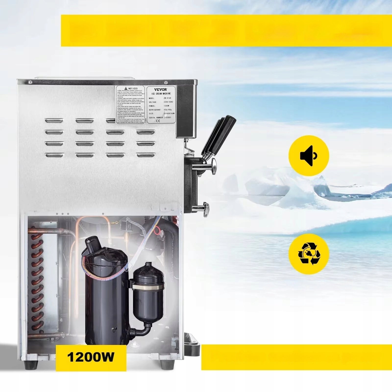 SOFT ICE CREAM MACHINE 2+1 TASTE 16-18L/H FOOD PROCESSOR 1200W Manufacturer code iceDHSsah1