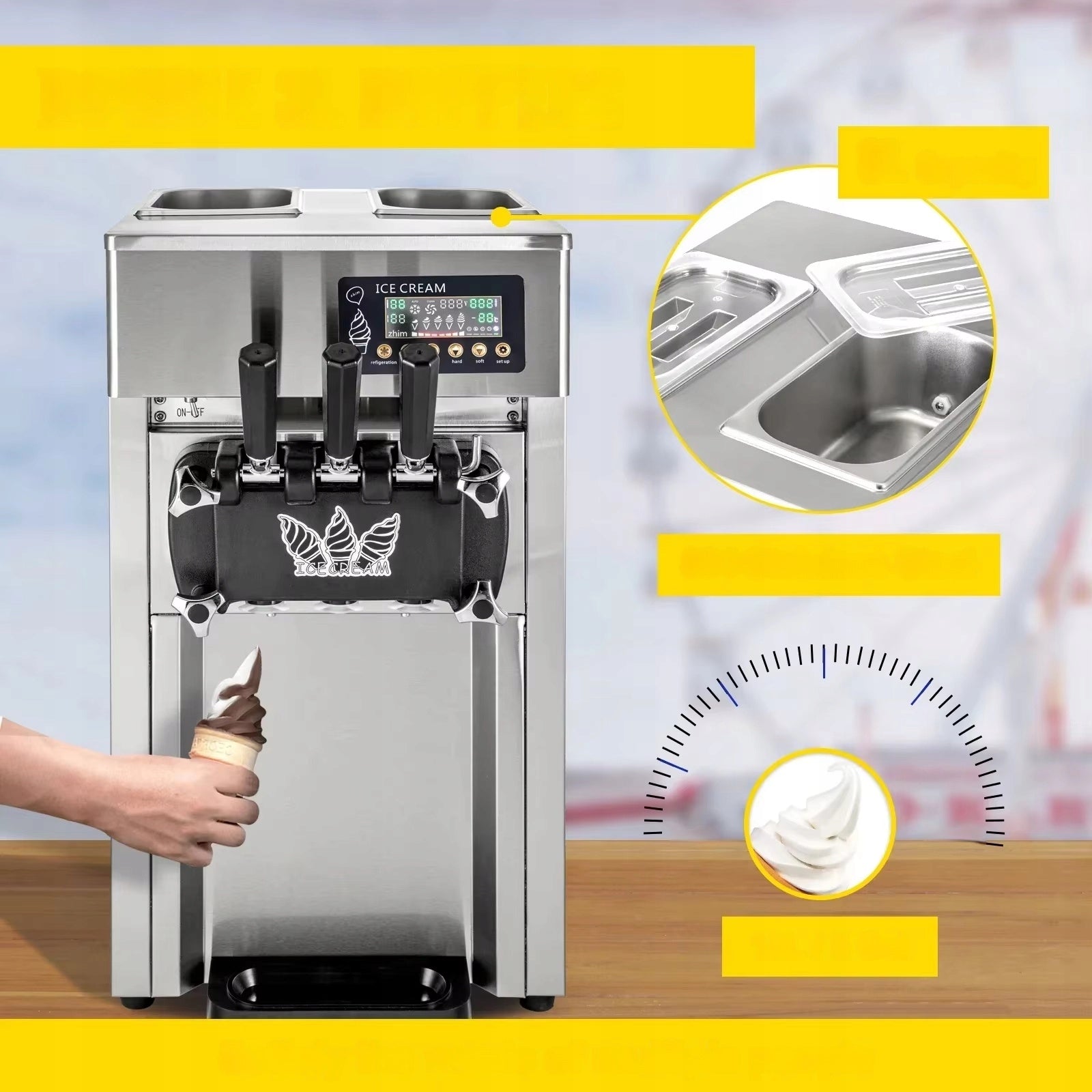 SOFT ICE CREAM MACHINE 2+1 TASTE 16-18L/H FOOD PROCESSOR 1200W Packaging status original