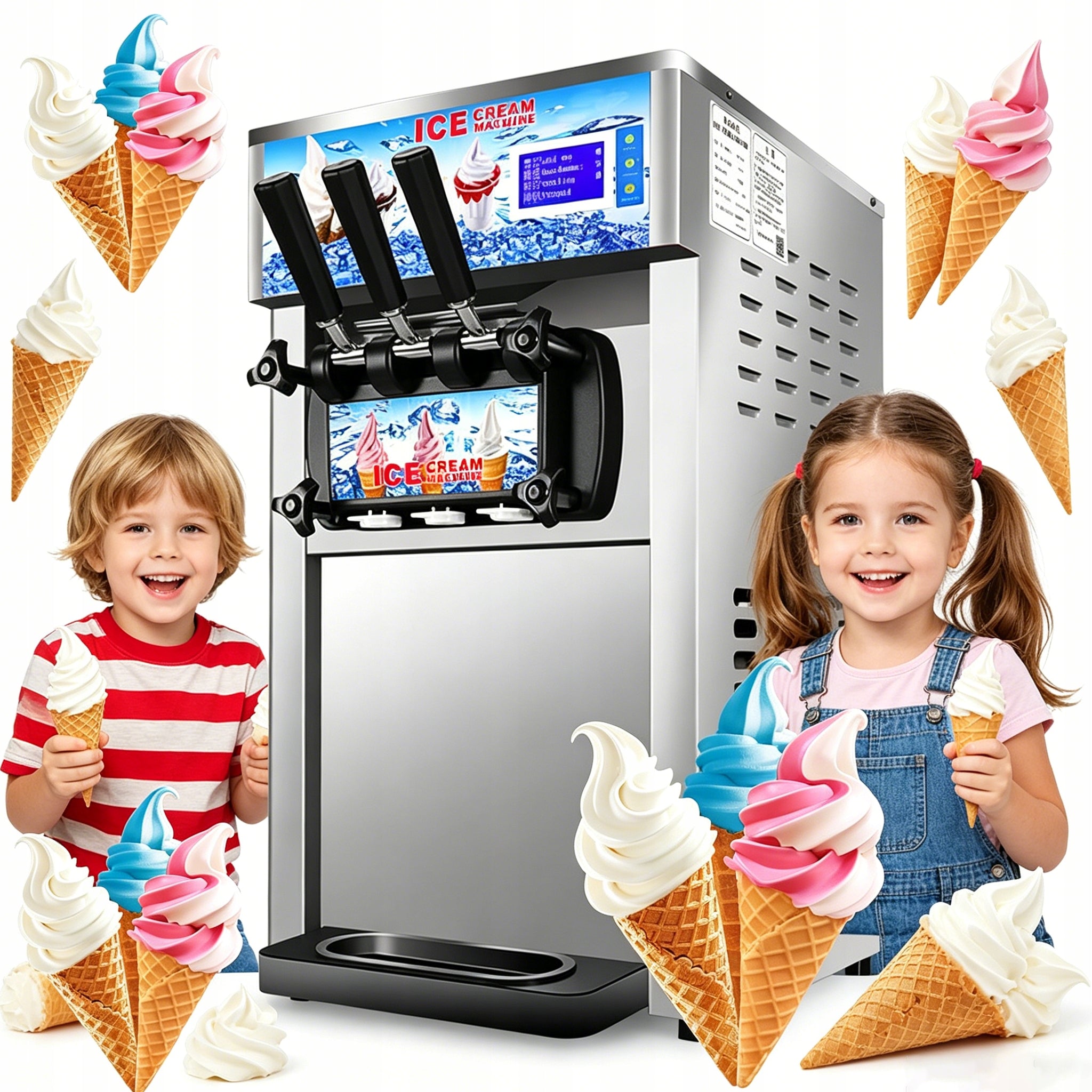 SOFT ICE CREAM MACHINE 3 FLAVORS 16-18L/H LCD COMMERCIAL TABLE PANEL