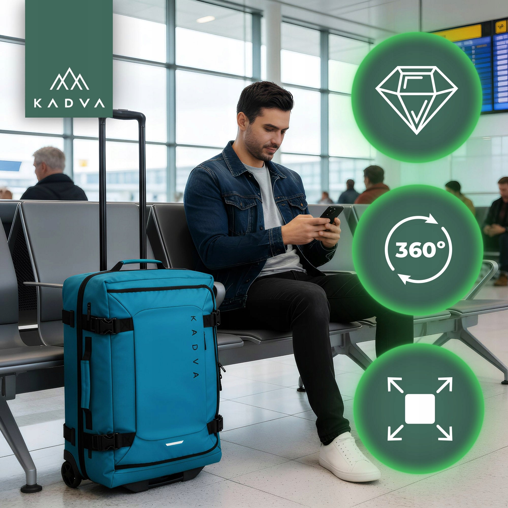 SOFT MATERIAL Travel case KADVA Lazio 102L black CIRCLES BLUE Brand Kadva