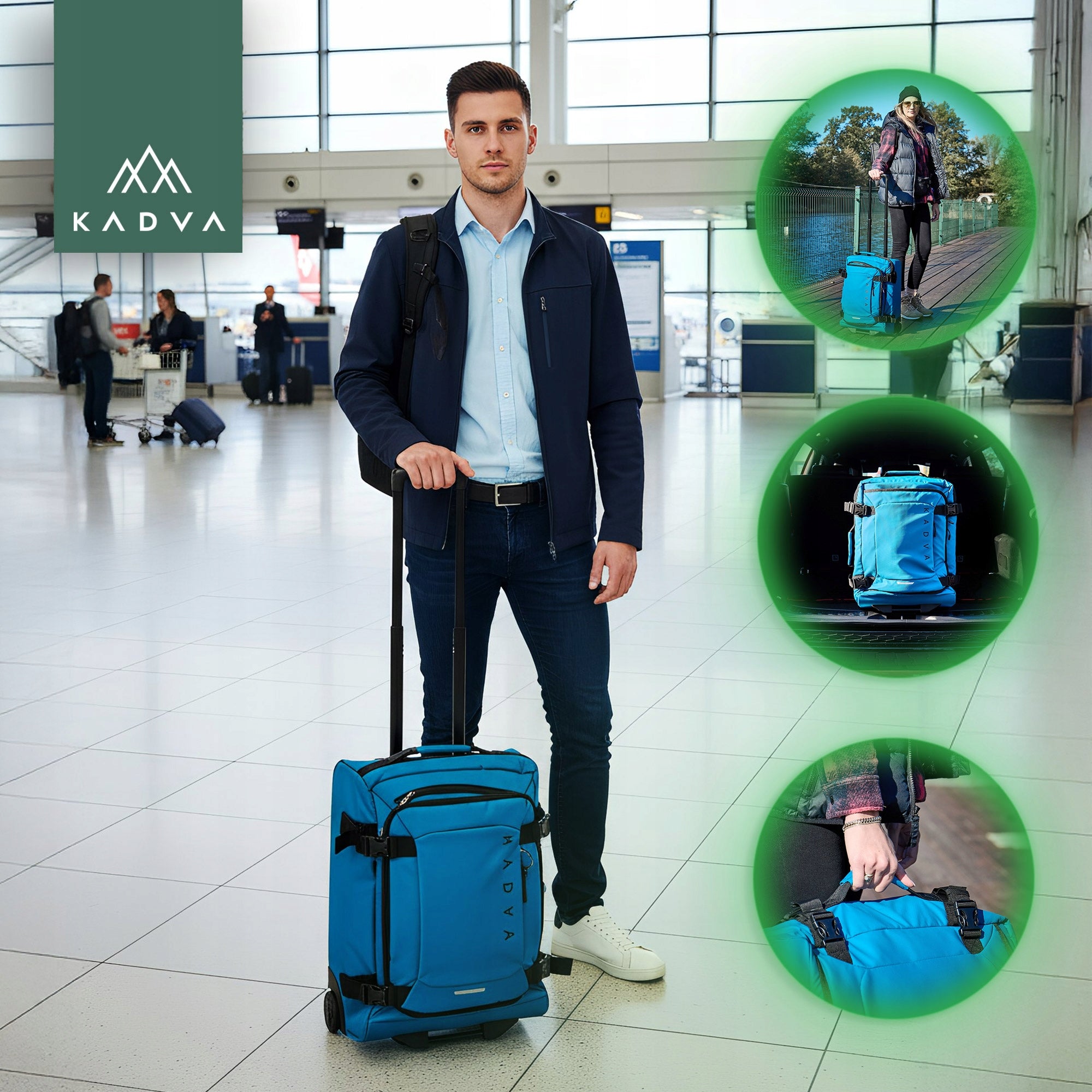 SOFT MATERIAL Travel case KADVA Lazio 44 L black CIRCLES BLUE Model Lazio