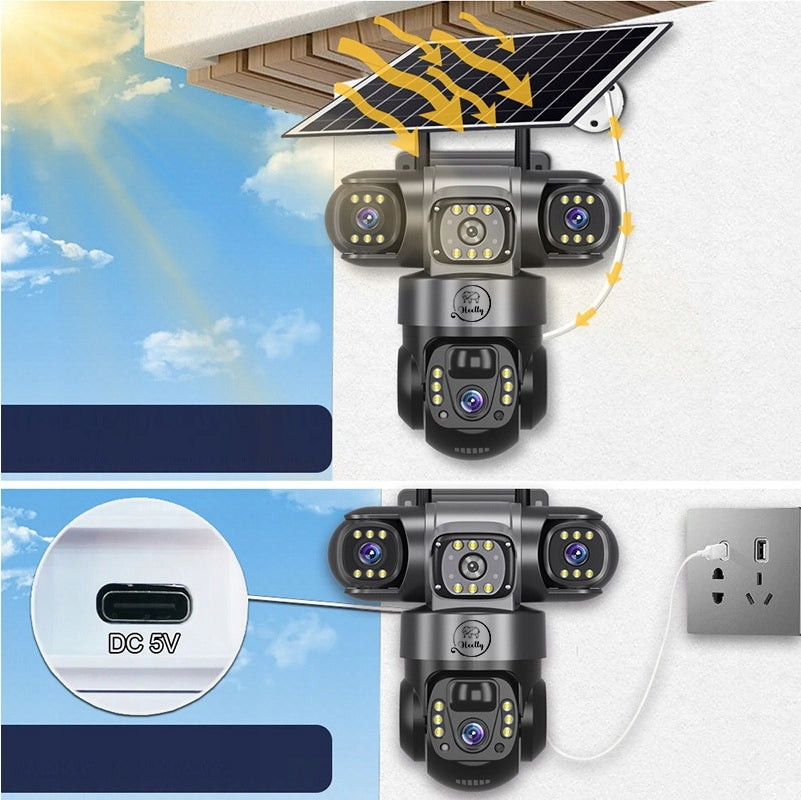 SOLAR CAMERA 4G OUTDOOR THREE HD LENSES 3X3MP CARD SIM LTE HEELLY Certificates of conformity CE WEEE