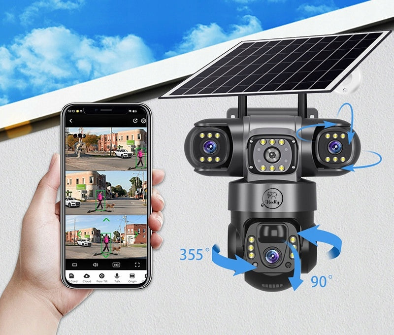 SOLAR CAMERA 4G OUTDOOR THREE HD LENSES 3X3MP CARD SIM LTE HEELLY Packaging status original