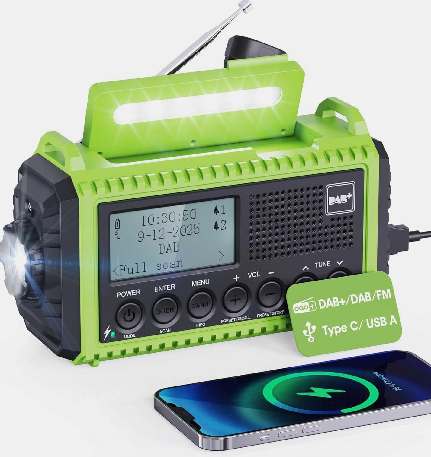 SOLAR CRANK EMERGENCY PORTABLE BATTERY DAB FM FLASHLIGHT SAUCE