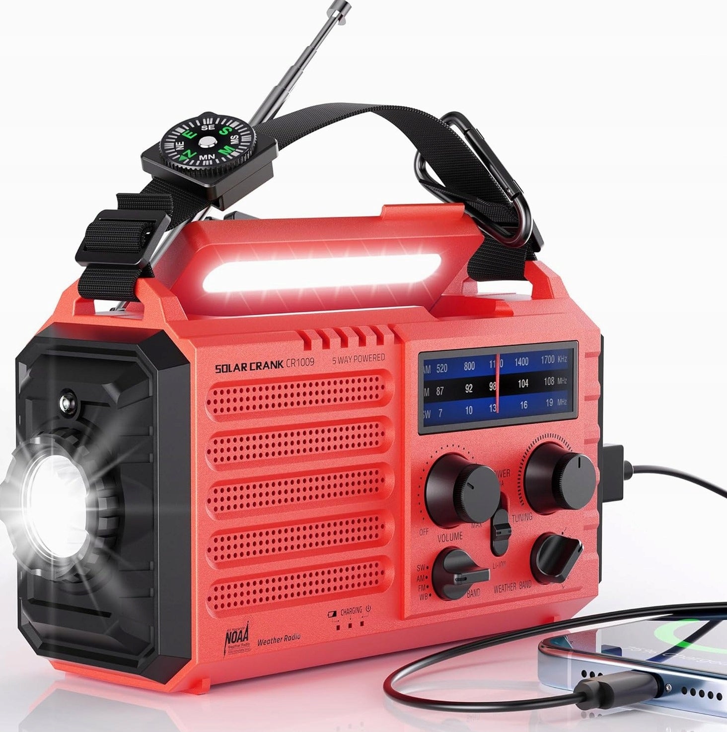 SOLAR EMERGENCY PORTABLE DYNAMO FLASHLIGHT POWERBANK ALARM