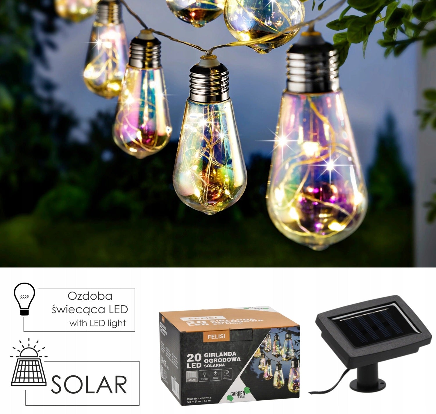 SOLAR GARDEN GARLAND 2+3.8 M FELISI 20 LED OPAL COLD WHITE Brand GardenLine