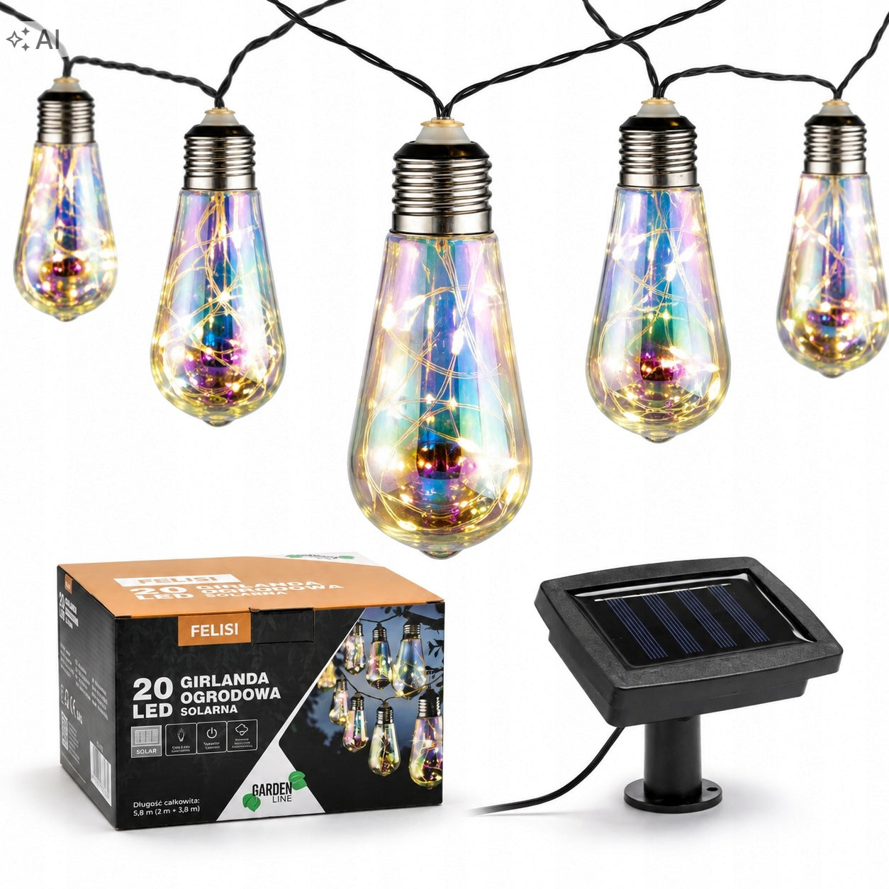 SOLAR GARDEN GARLAND 2+3.8 M FELISI 20 LED OPAL COLD WHITE