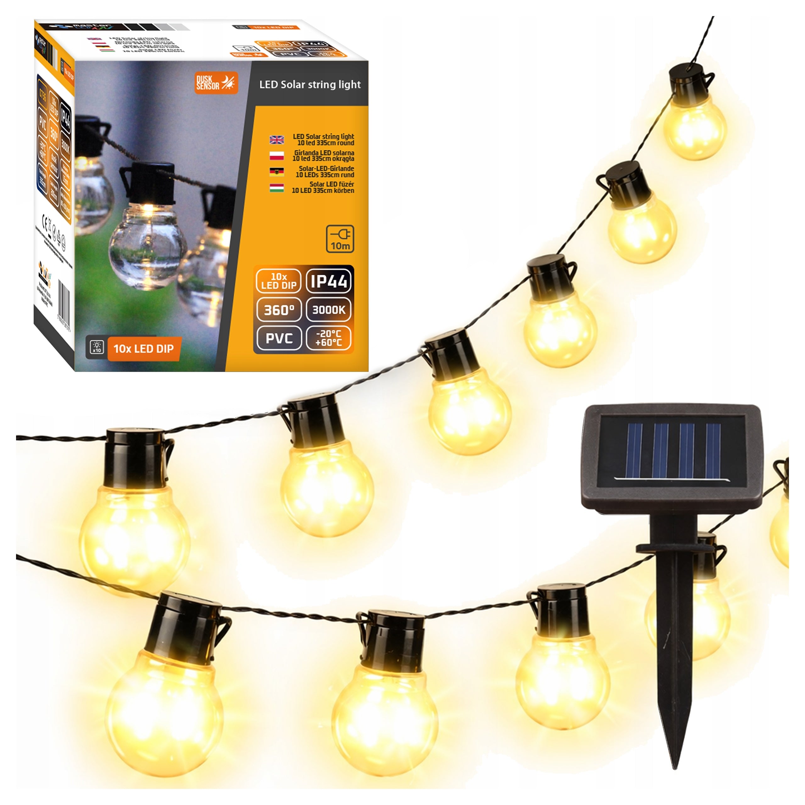 SOLAR GARDEN GARLAND 3m 10x LED BALLS Light Solar Garden Lights