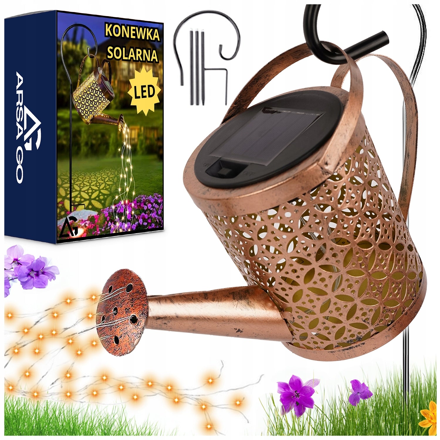 SOLAR GARDEN LAMP LED WATERING CAN GARLAND XXL WITH DUSK SENSOR