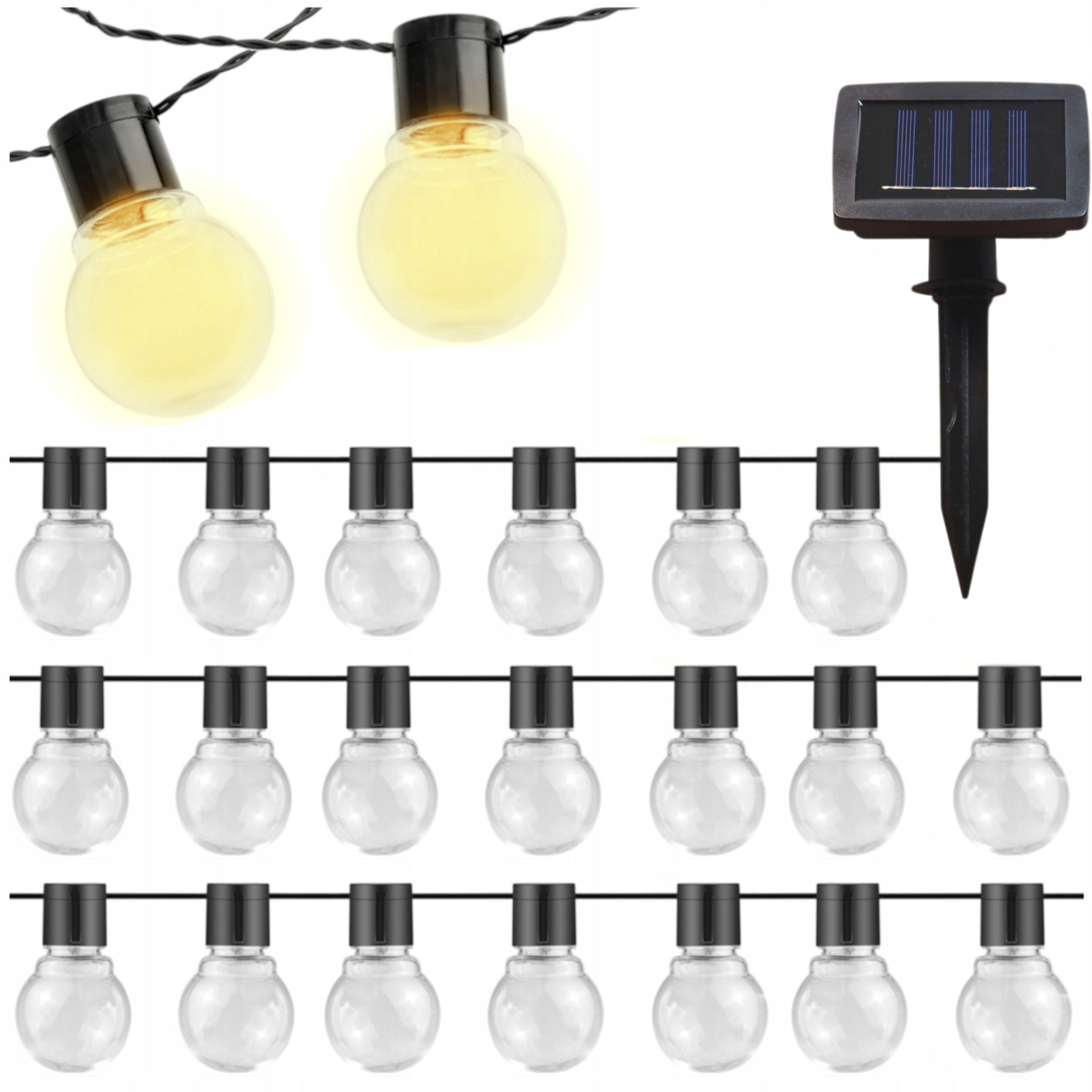 SOLAR GARDEN LIGHT GARLAND 6M +20 LED BULBS IP 44 OUTDOOR