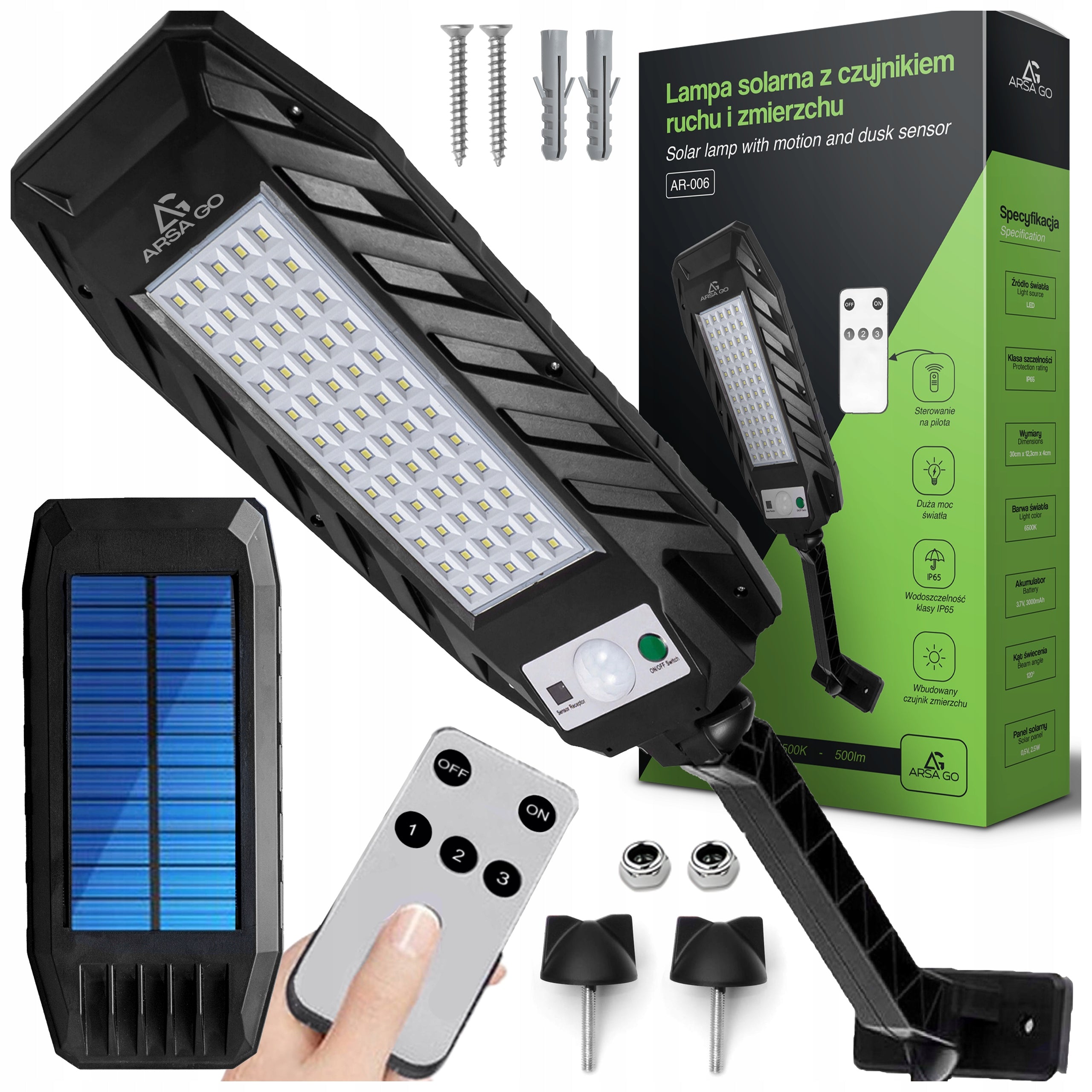 SOLAR GARDEN OUTDOOR LED STREET LAMP WITH TWILIGHT MOTION SENSOR