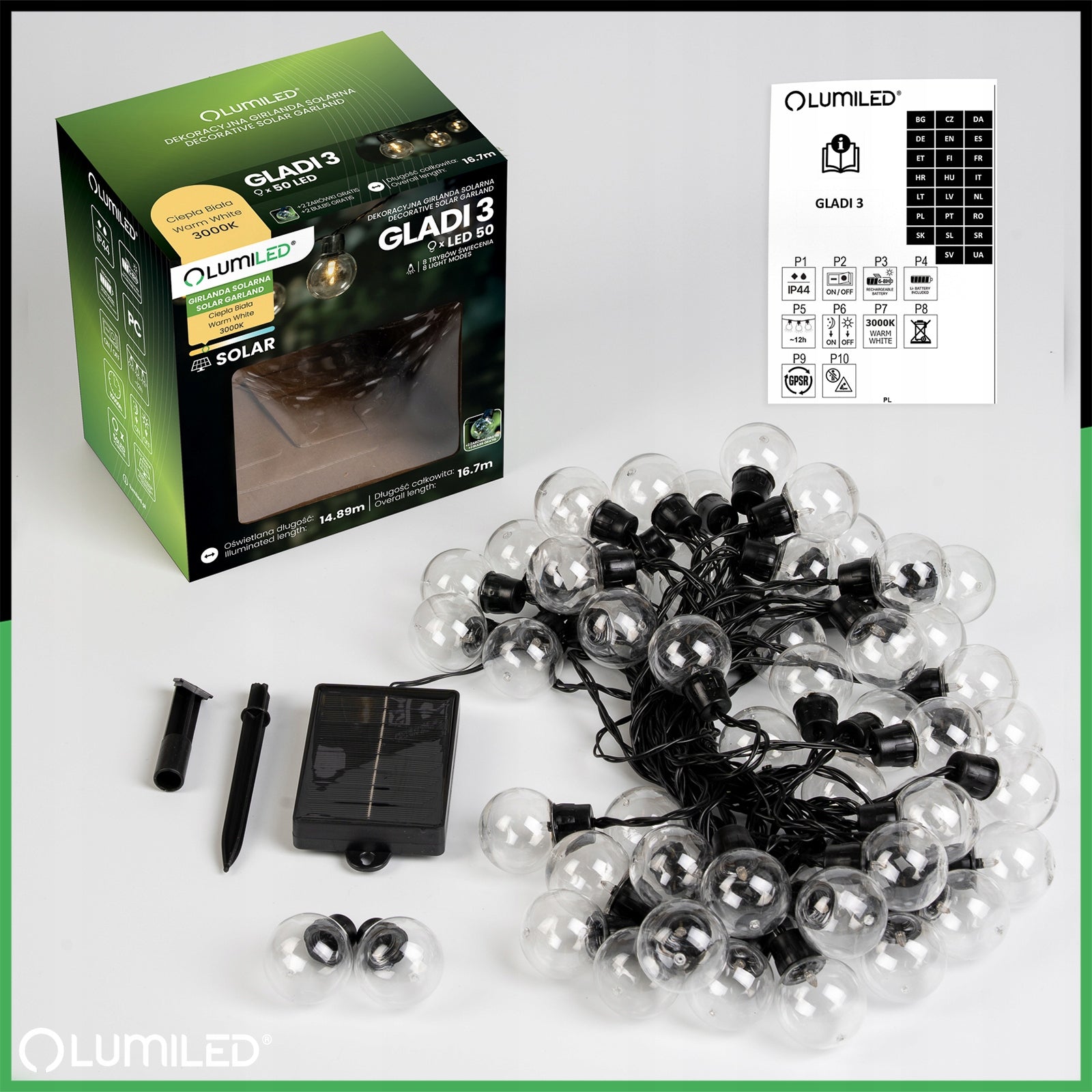 SOLAR GARLAND GARDEN LIGHT 50LED LED BULB BALCONY Balls Terrace Number of light points 41 - 50