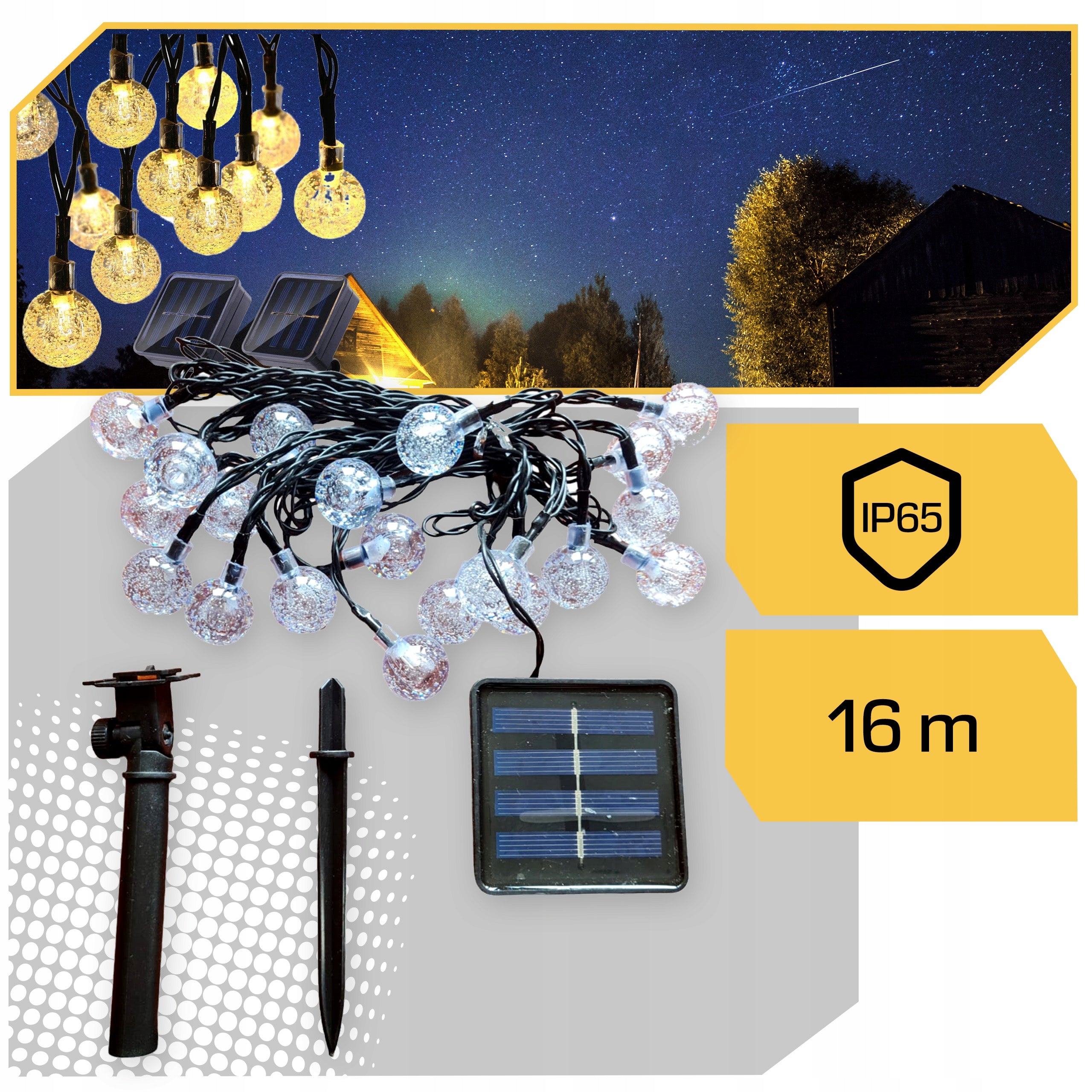 SOLAR GARLAND GARDEN SOLAR LIGHTS 100 LED BULBS FOR BALCONY 16meters Packaging status original