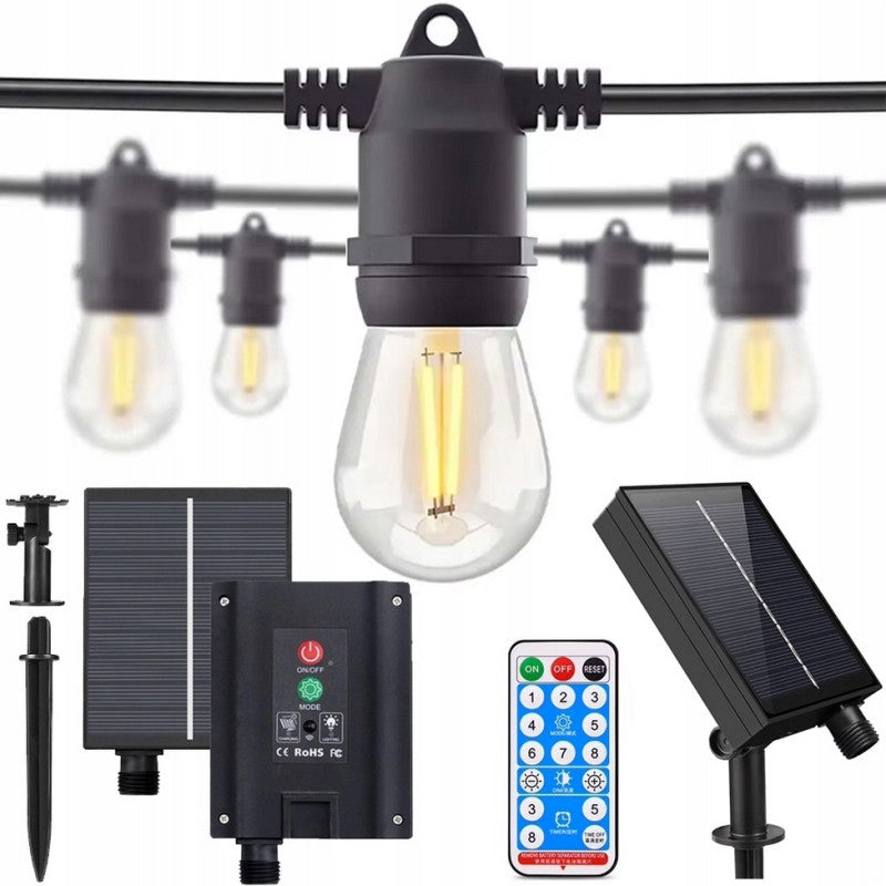 SOLAR GARLAND LED 10M E27 BULB WITH REMOTE CONTROL GARDEN SOLAR LIGHTS