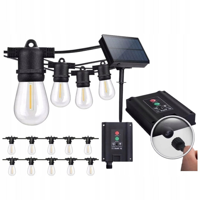 SOLAR GARLAND LED 10m 15 BULBS 3000K WARM DECORATIVE GARDEN LIGHTS
