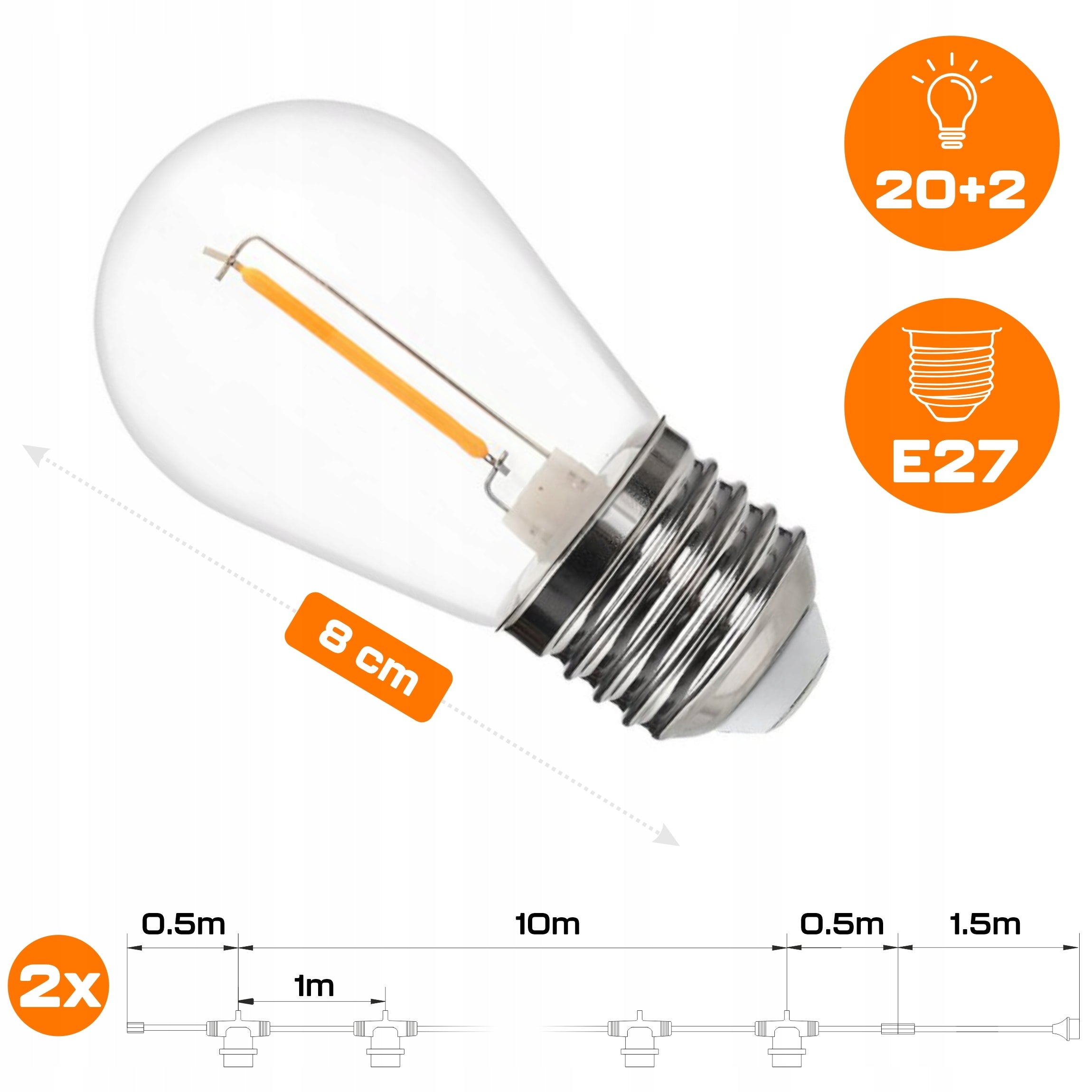 SOLAR GARLAND LED GARDEN LIGHT LAMPS 20M 20+2X BULB E27 + REMOTE CONTROL Packaging status original