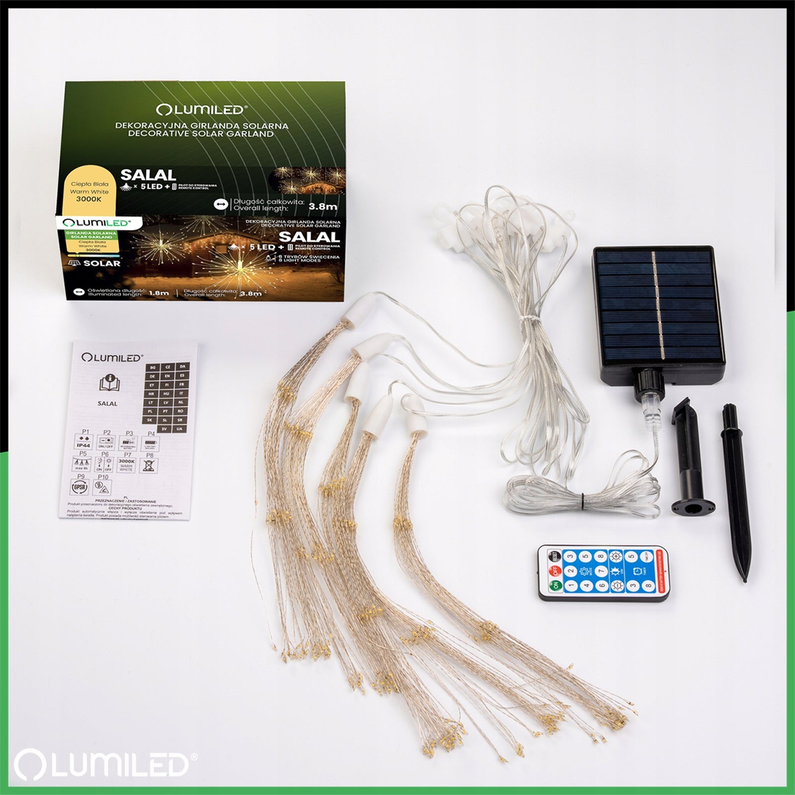SOLAR Garden Garland 5x DANDELION Fireworks FOR TERRACE Sensor + REMOTE CONTROL Additional features works below zero degrees Celsius switch water resistance