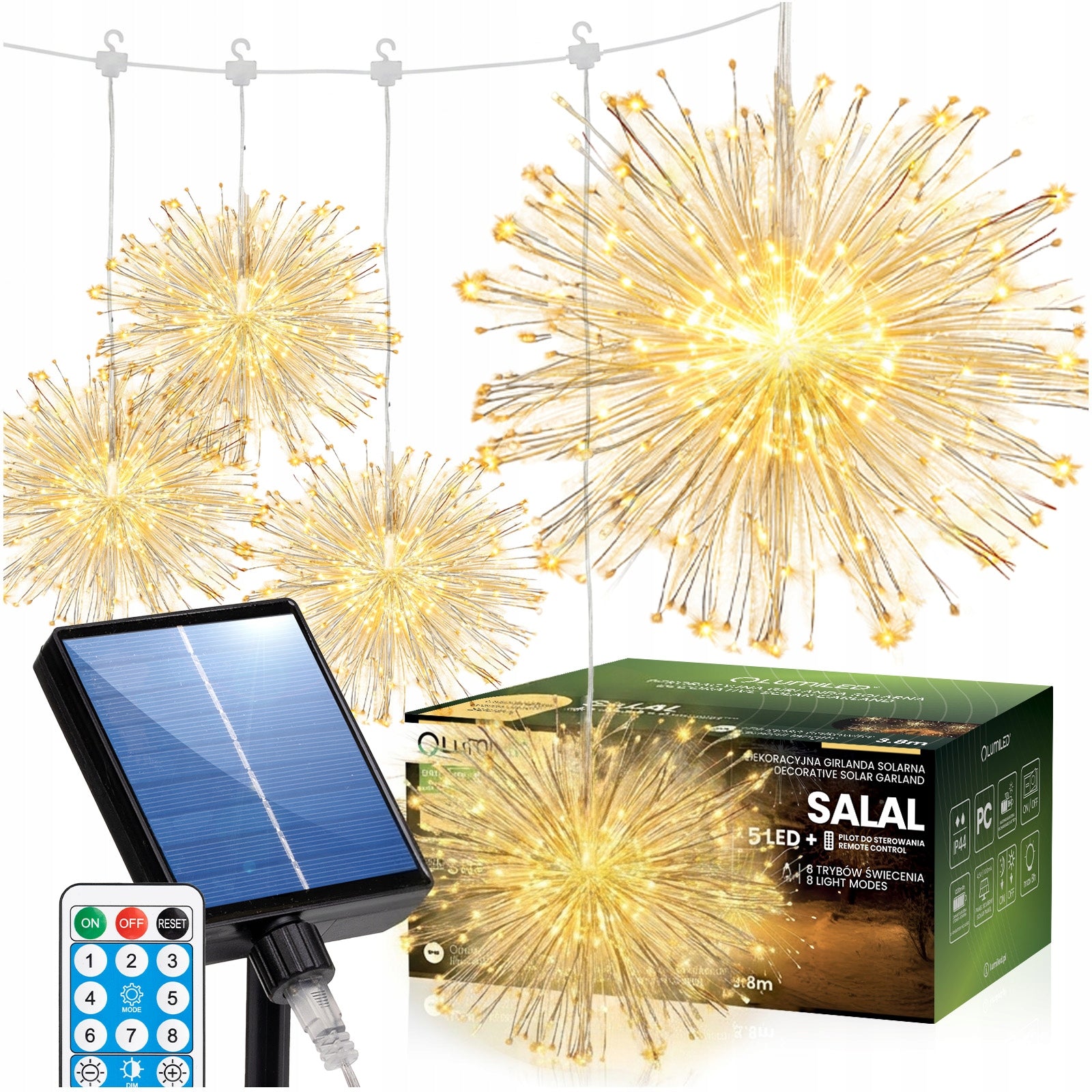 SOLAR Garden Garland 5x DANDELION Fireworks FOR TERRACE Sensor + REMOTE CONTROL