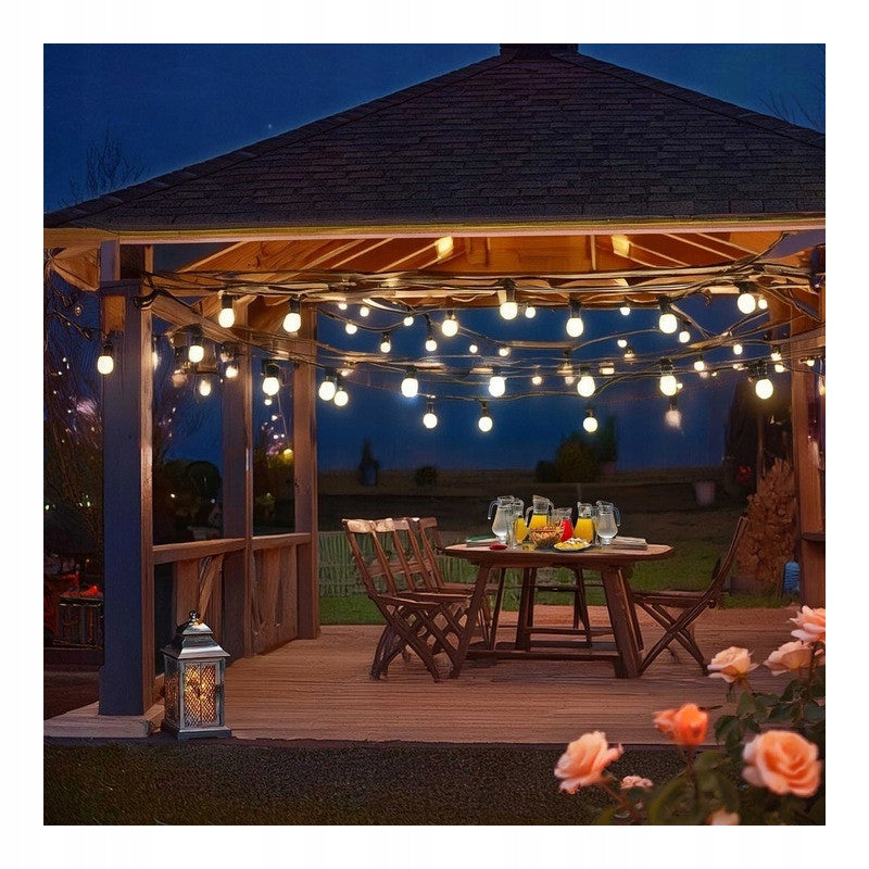 SOLAR Garden Garland Light 10M 10X LED Bulb E27 + REMOTE CONTROL CABLE Length 1000 cm