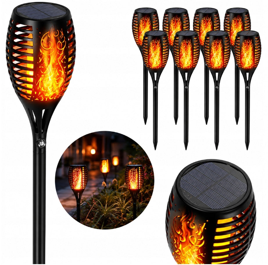 SOLAR LAMP 8 PACK TORCH LIGHTS DRIVEN GARDEN FLAME LED Packaging status original