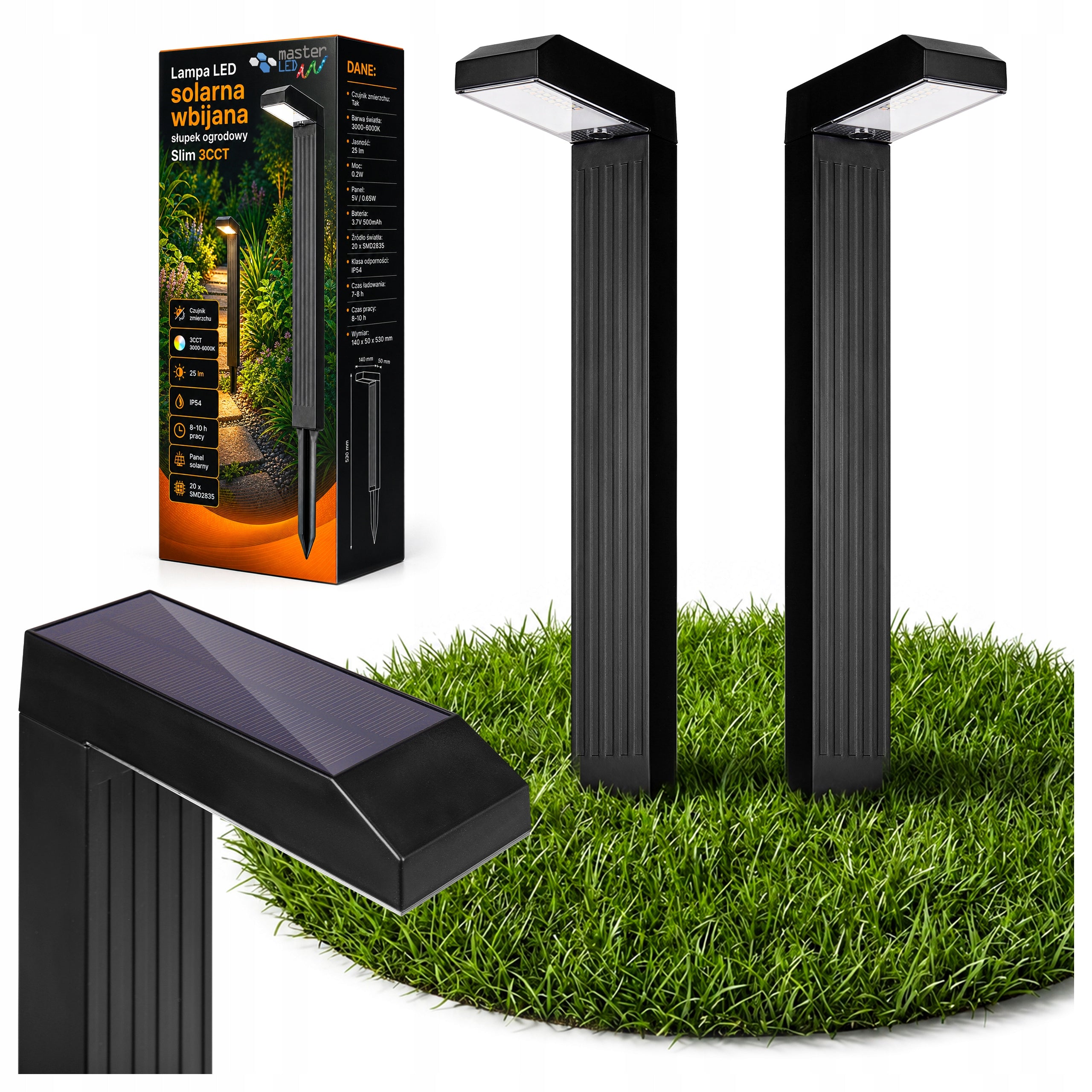 SOLAR LED Garden Lamp 53cm Standing Post Variable Color CCT Outdoor