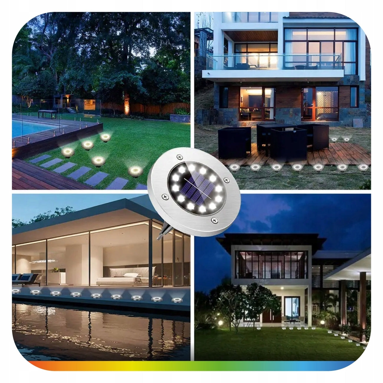 SOLAR LED LIGHTS GLOWING DISK x4 GARDEN HAMMERED GROUND WITH SENSOR Brand ledrgb