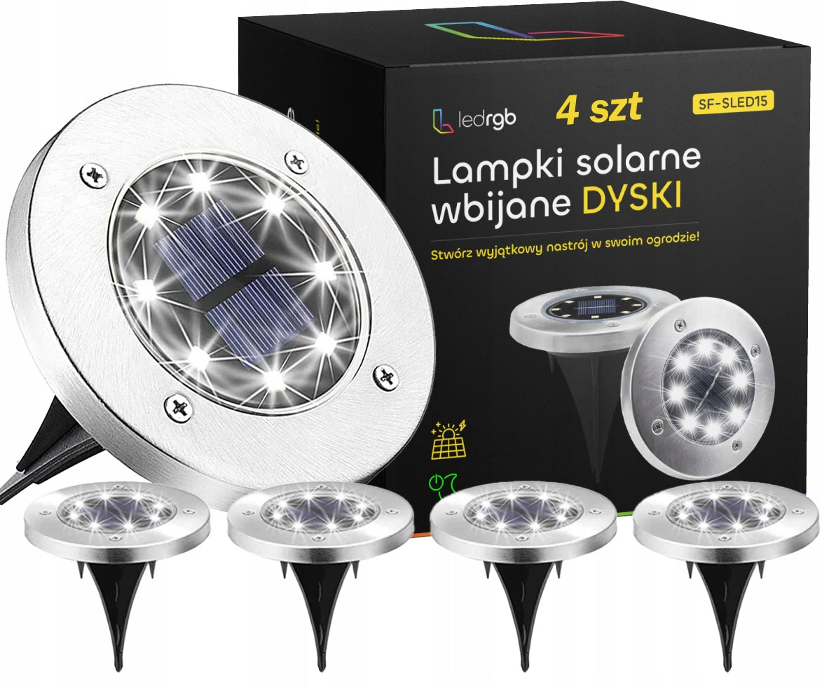 SOLAR LED LIGHTS GLOWING DISK x4 GARDEN HAMMERED GROUND WITH SENSOR