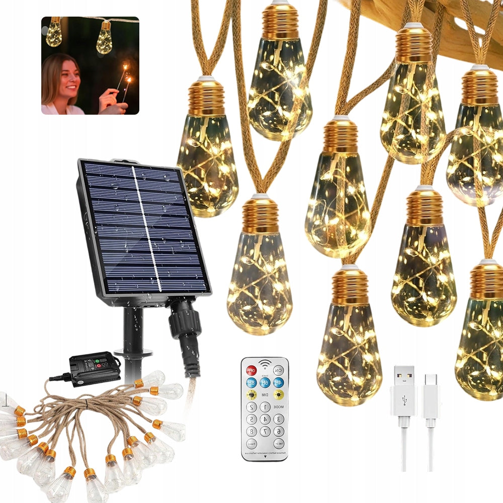 SOLAR LIGHT CHAIN OUTSIDE, FOR GARDEN, FOR BALCONY, TERRACE, WEDDING