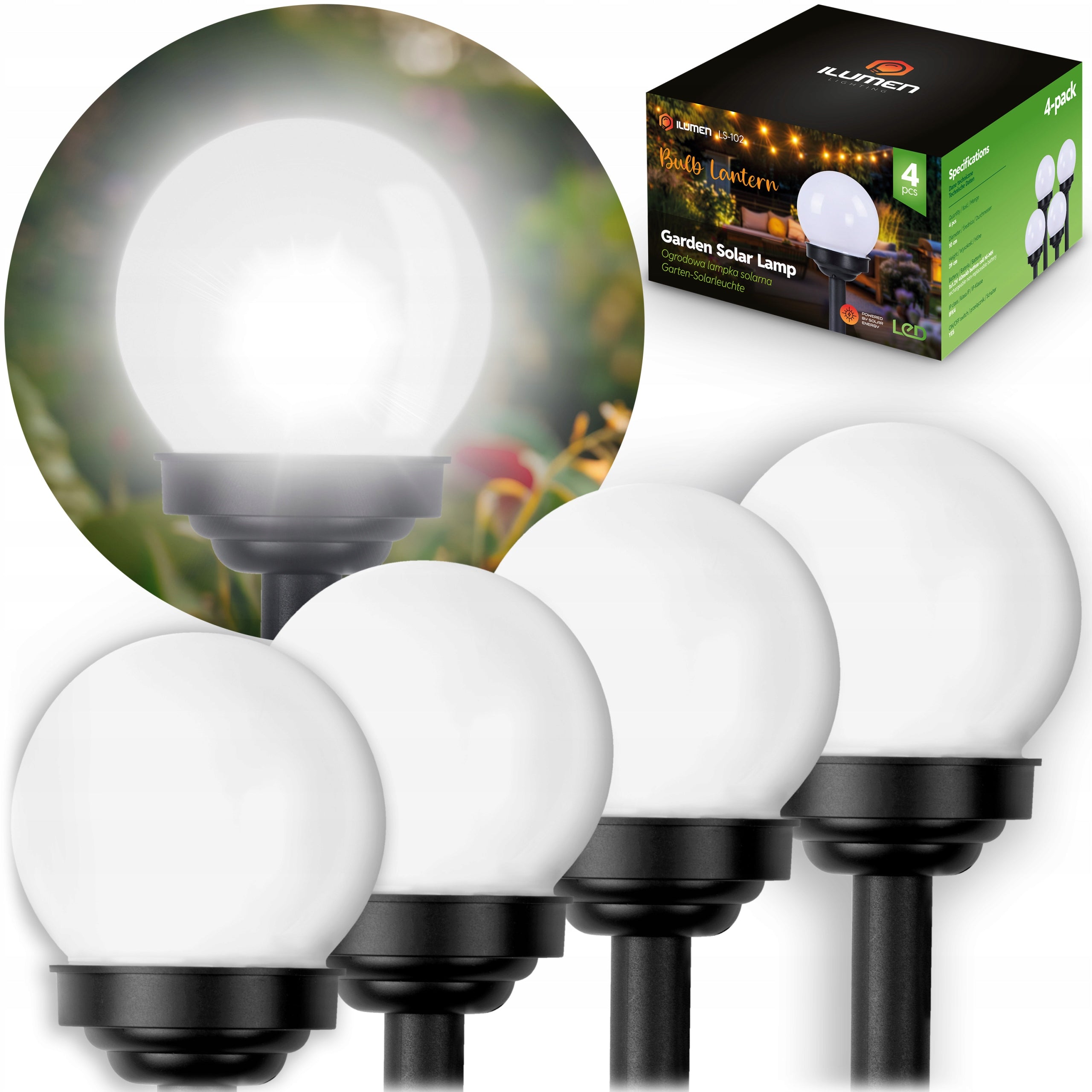 SOLAR LIGHTS FOR GARDEN BALLS DUSK SENSOR WATERPROOF OUTDOOR 4PCS